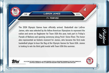 Lebron James - 2024 - Topps Now Olympic Game Paris - Abanderado - #04 - World Trading Cards - Tarjeta Basketball - Cromos Pristine 10