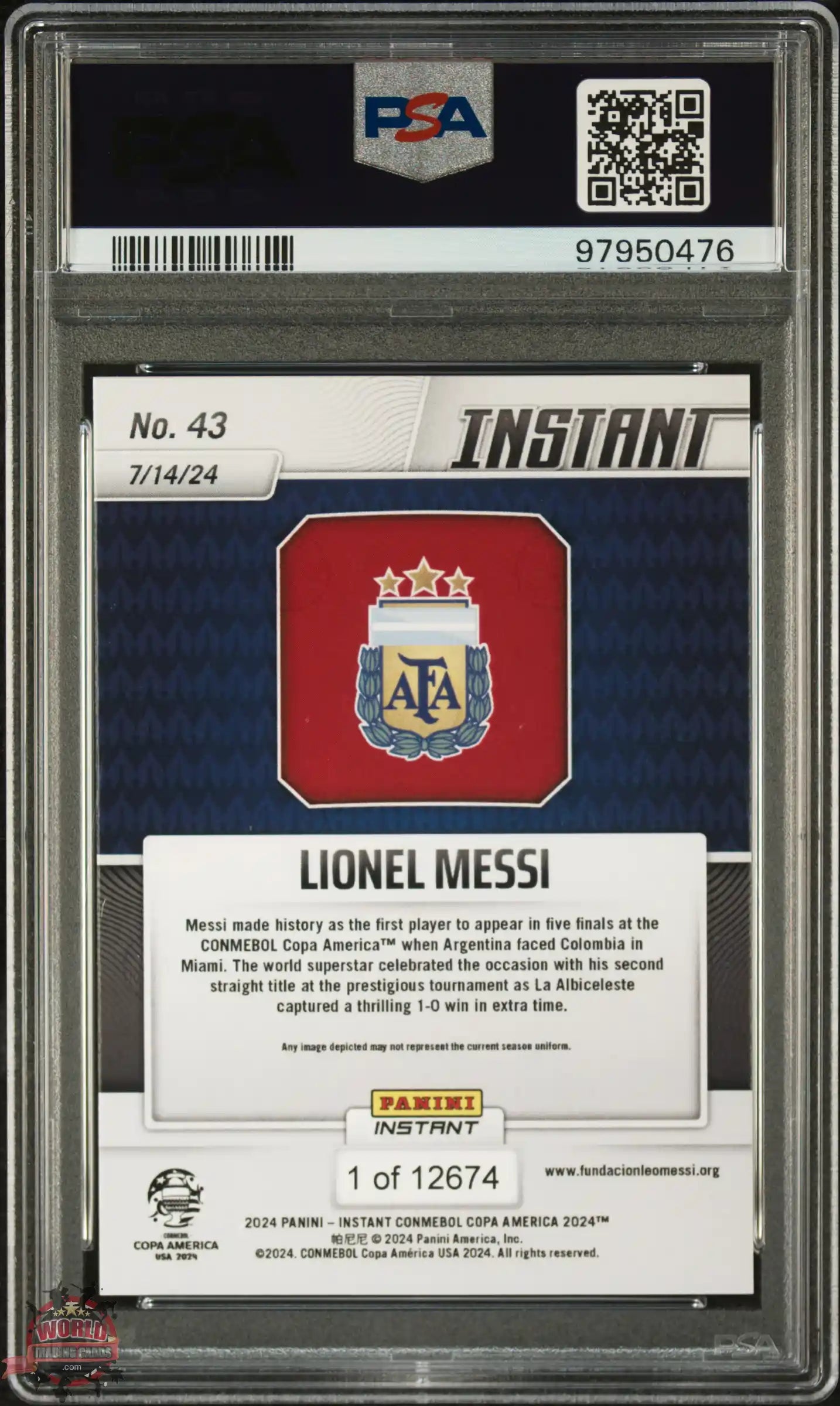 2024 PANINI INSTANT CONMEBOL COPA AMERICA 2024 #43 LIONEL MESSI PSA 10 - CERTIFICADA GRADEADA