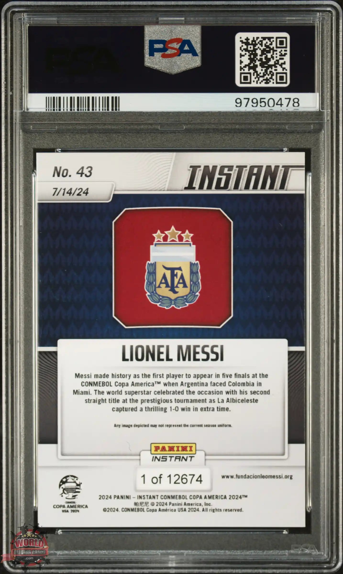 2024 PANINI INSTANT CONMEBOL COPA AMERICA 2024 #43 LIONEL MESSI PSA 9 - CERTIFICADA GRADEADA