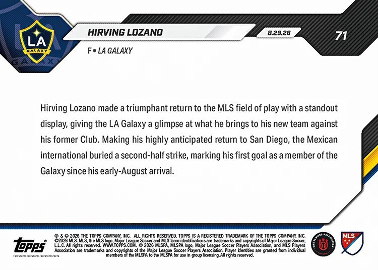 2026 | Topps | Now | MLS | #071 | Hirving Lozano | Base