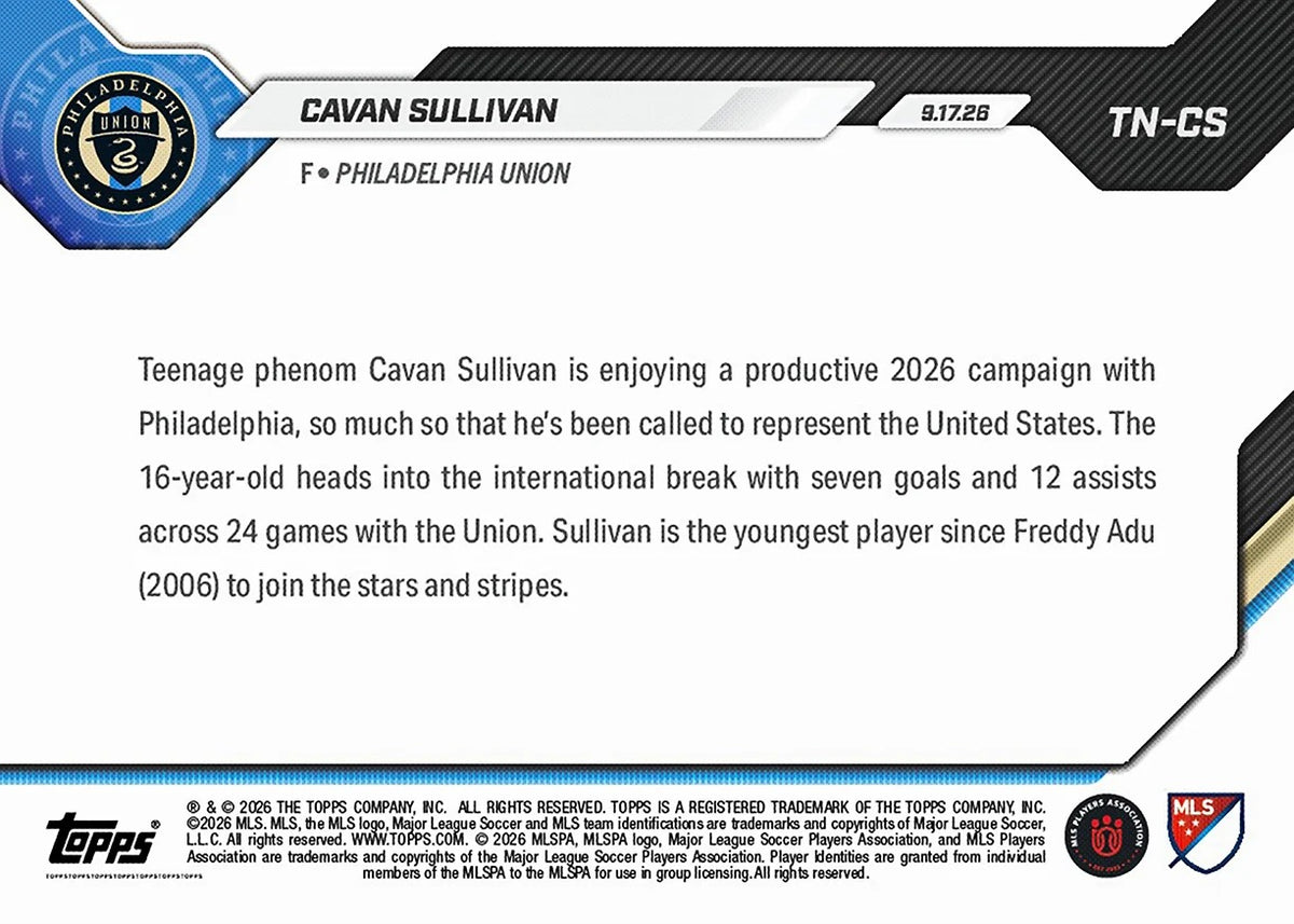 2026 | Topps | Now | MLS | #069 | Cavan Sullivan | Base | Print Run 1299