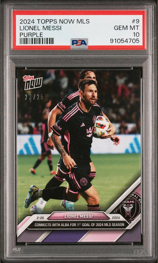 Lionel Messi - 2024 - Topps Now MLS - #9 - Inter Miami - PSA 10 - Purple - Numbered 23/25 - World Trading Cards - Soccer Card - Chrome Graded