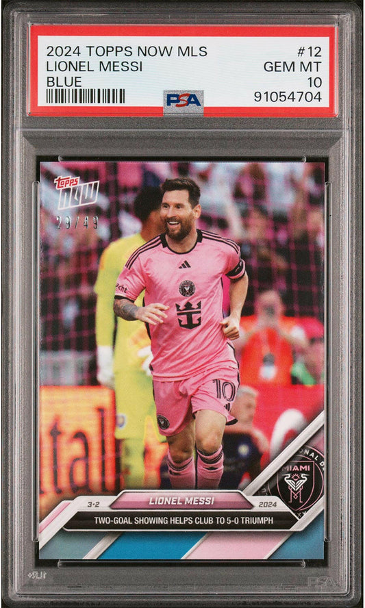 Lionel Messi - 2024 - Topps Now MLS - #12 - Inter Miami - Blue - Numbered 29/49 - PSA 10 - World Trading Cards Soccer - Football Card - Graded Trading Card