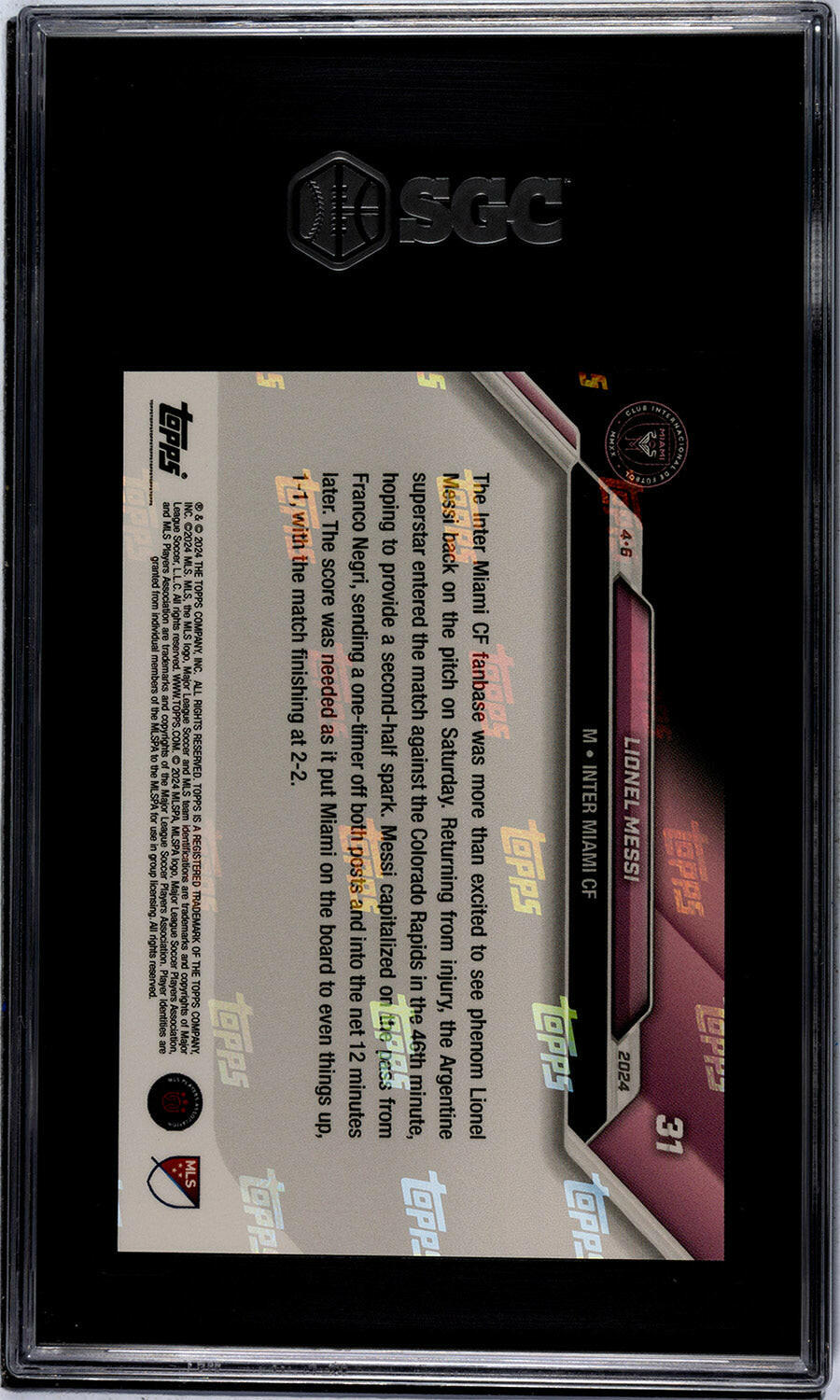 Lionel Messi - 2024 - Topps Now MLS - #31 - Inter Miami - SGC 10 - World Trading Cards - Soccer Card - Chrome Graded