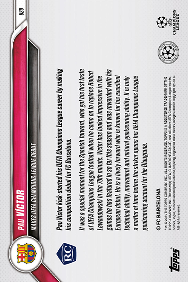 Pau Victor - 2024 - Topps Now - UCL - Barcelona - ROOKIE - UCL Debut - #20 - World Trading Cards - Football Card - RAW Card