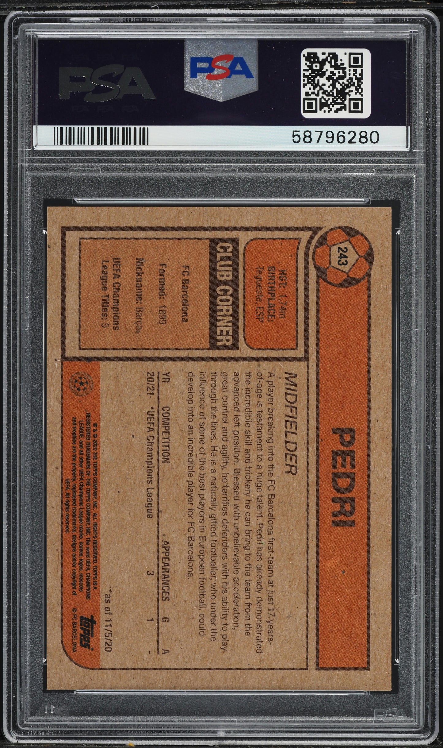 Pedri - 2020 - Topps Living Set UCL - #243 - ROOKIE - Barcelona - PSA 10 - World Trading Cards - Football Card - Chrome Graded