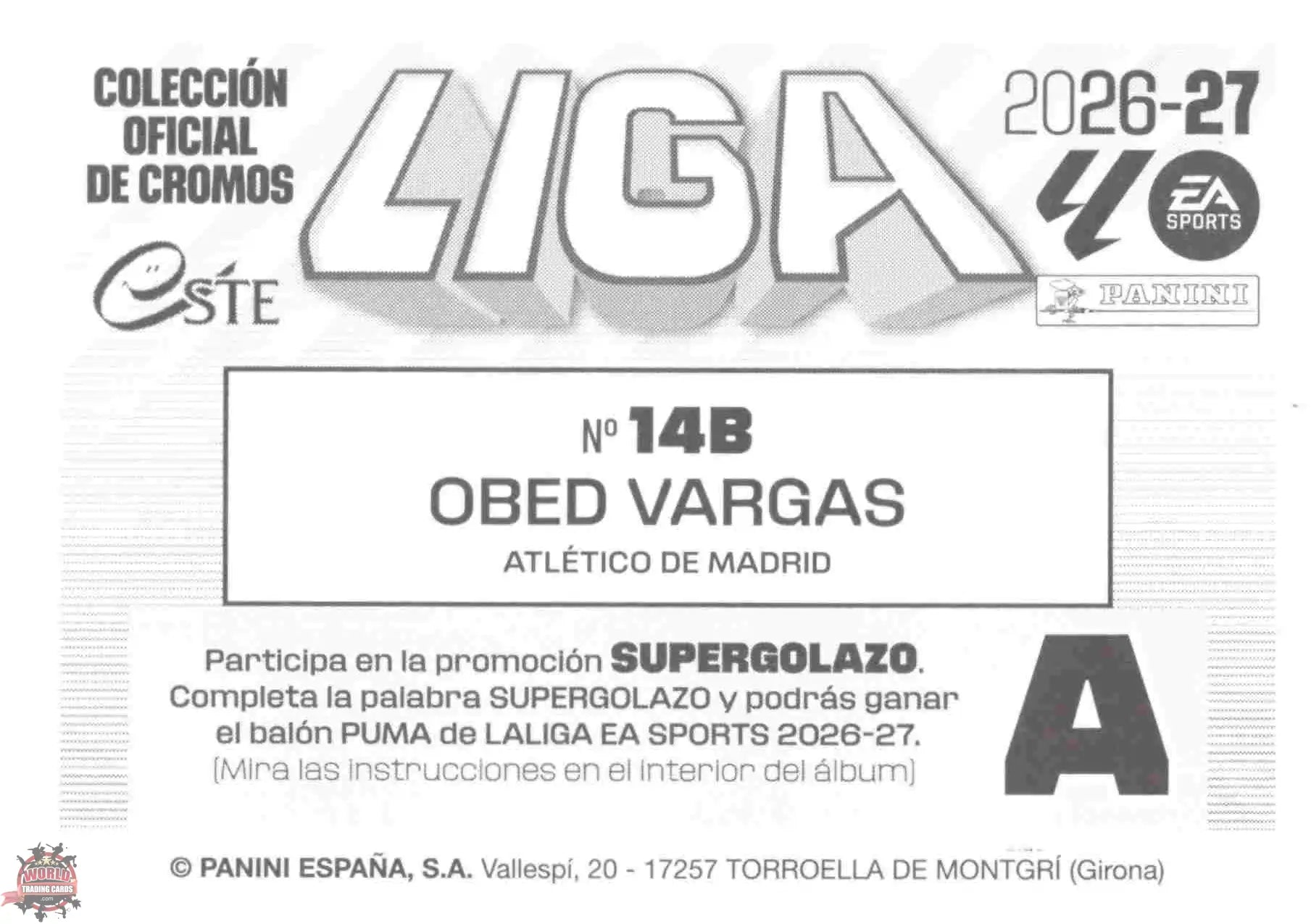 Panini | Liga Este | 2026-2027 | Atlético de Madrid | Basico | #14B | Obed Vargas