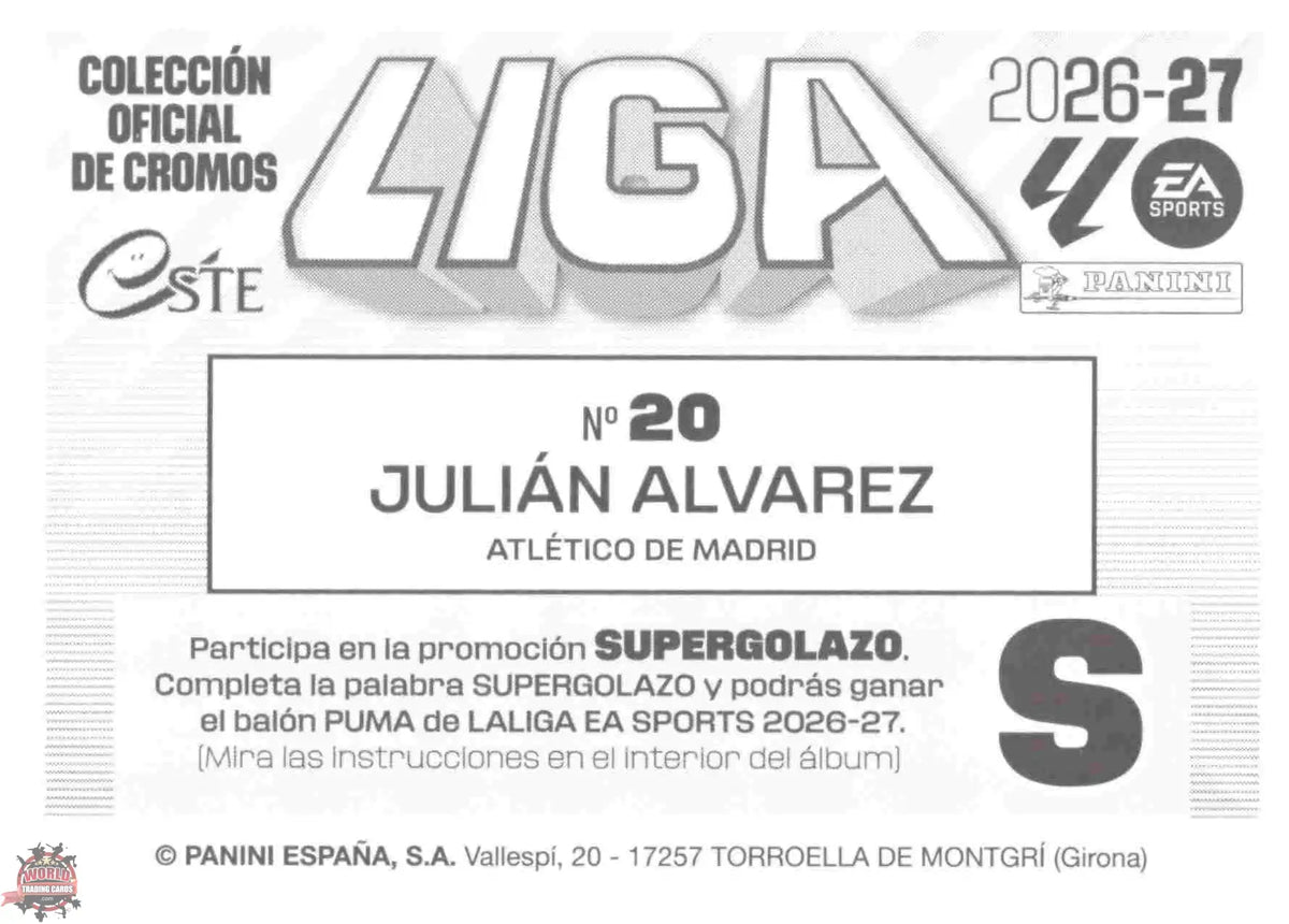 Panini | Liga Este | 2026-2027 | Atlético de Madrid | Basico | #20 | Julián Alvarez