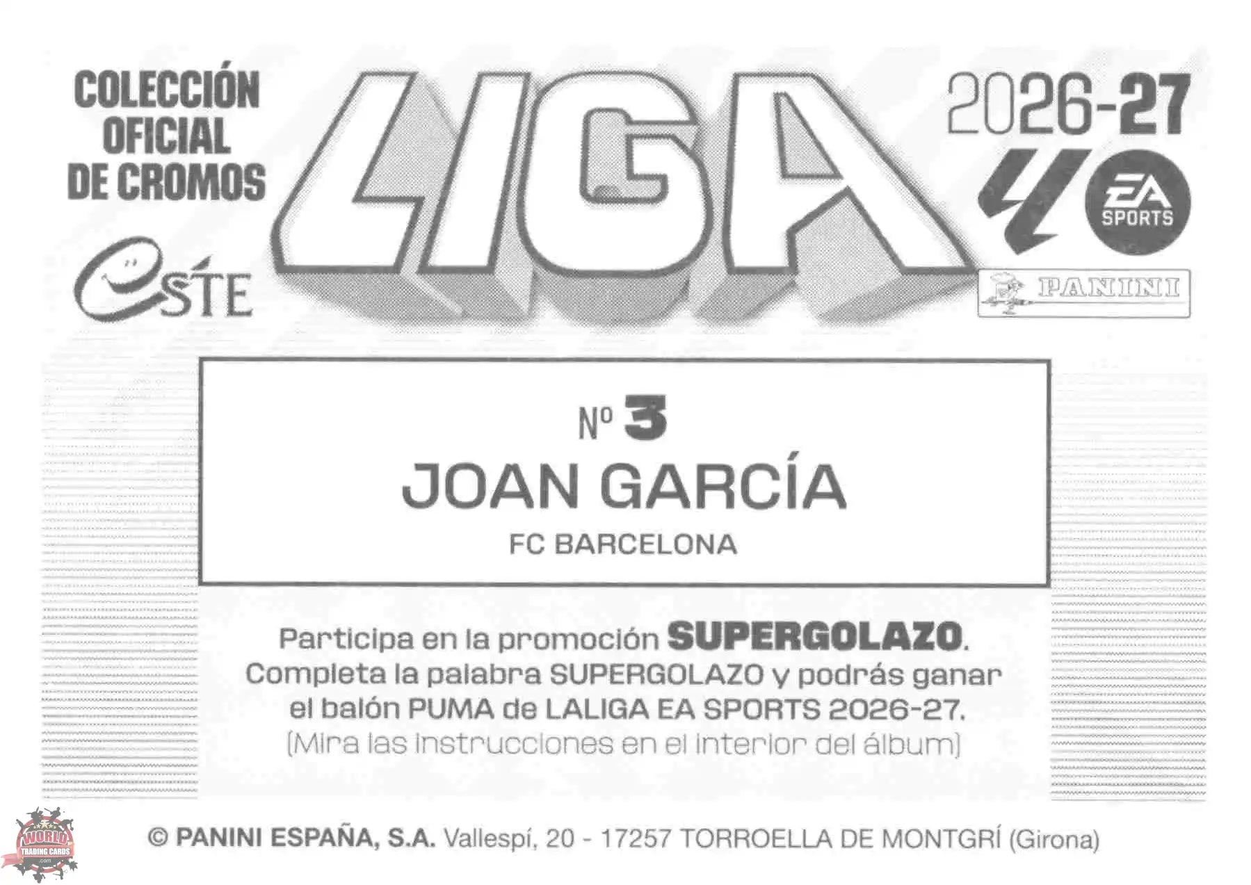 Panini | Liga Este | 2026-2027 | FC Barcelona | Basico | #03 | Joan García