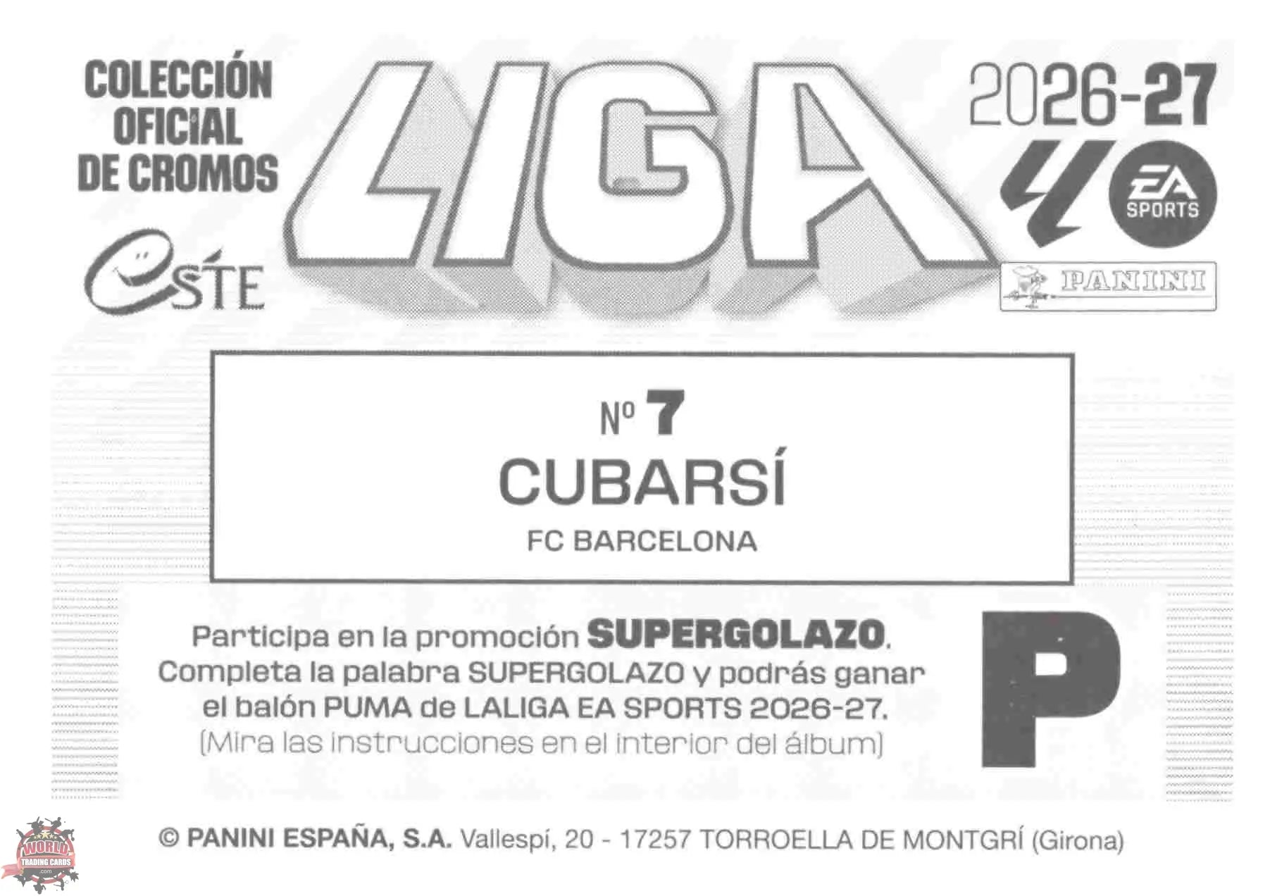 Panini | Liga Este | 2026-2027 | FC Barcelona | Basico | #7 | Cubarsí