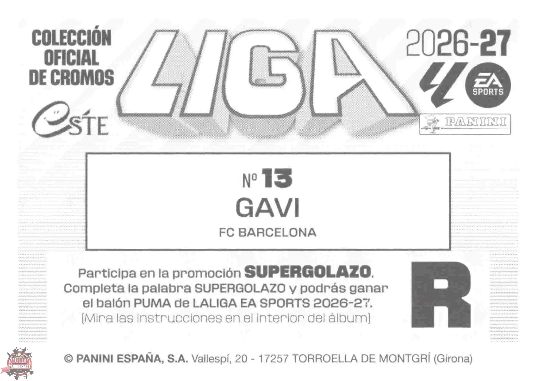 Panini | Liga Este | 2026-2027 | FC Barcelona | Basico | #13 | Gavi