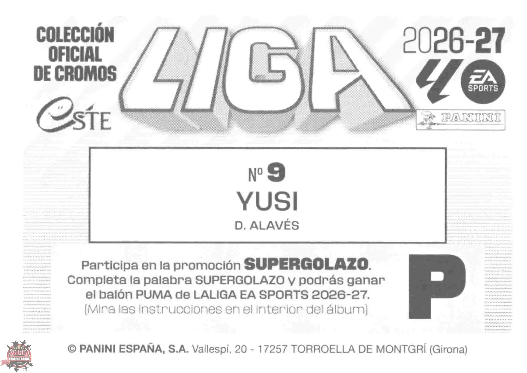 Panini | Liga Este | 2026-2027 | Deportivo Alavés | Basico | #09 | Yusi