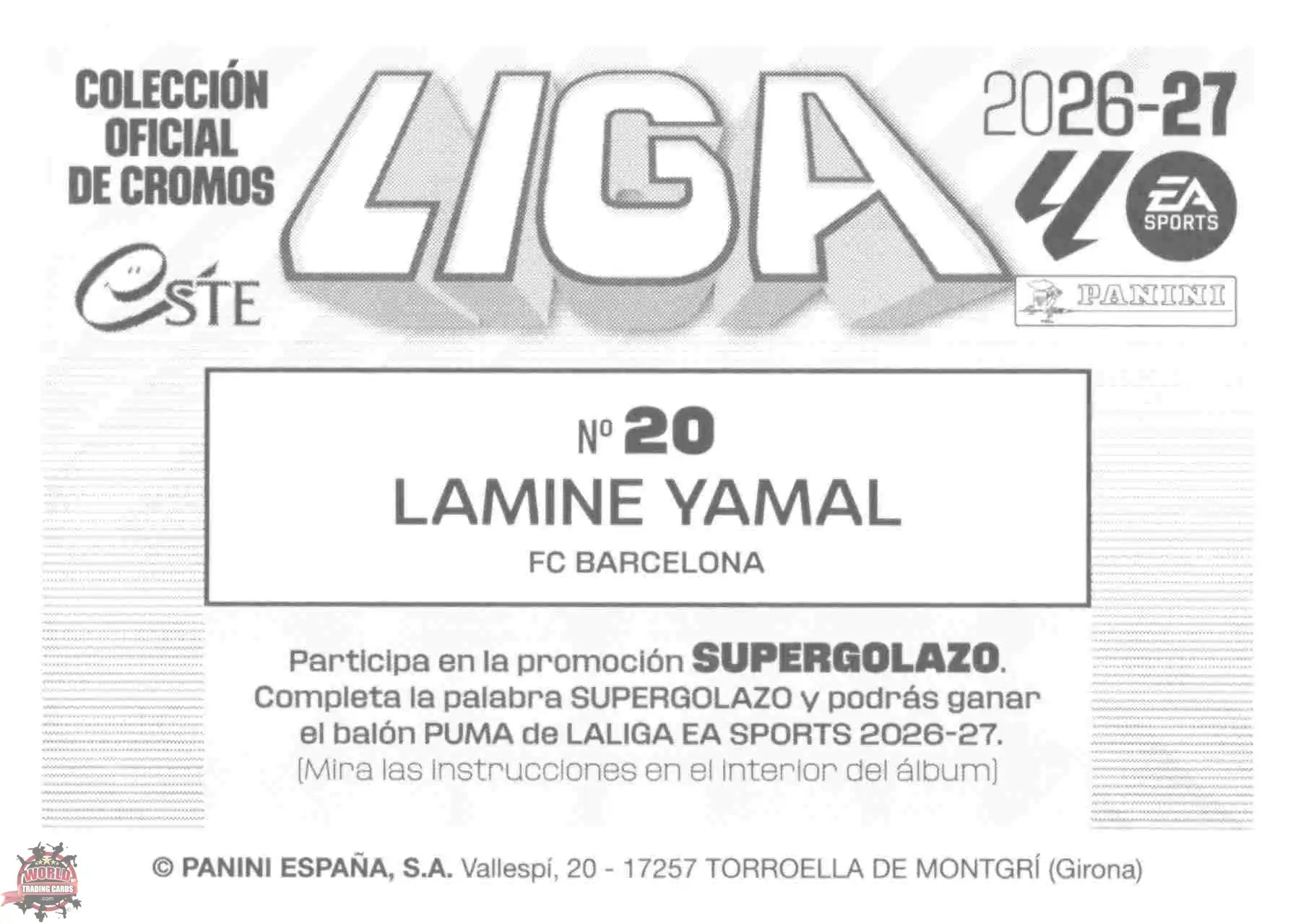 Panini | Liga Este | 2026-2027 | FC Barcelona | Basico | #20 | Lamine Yamal