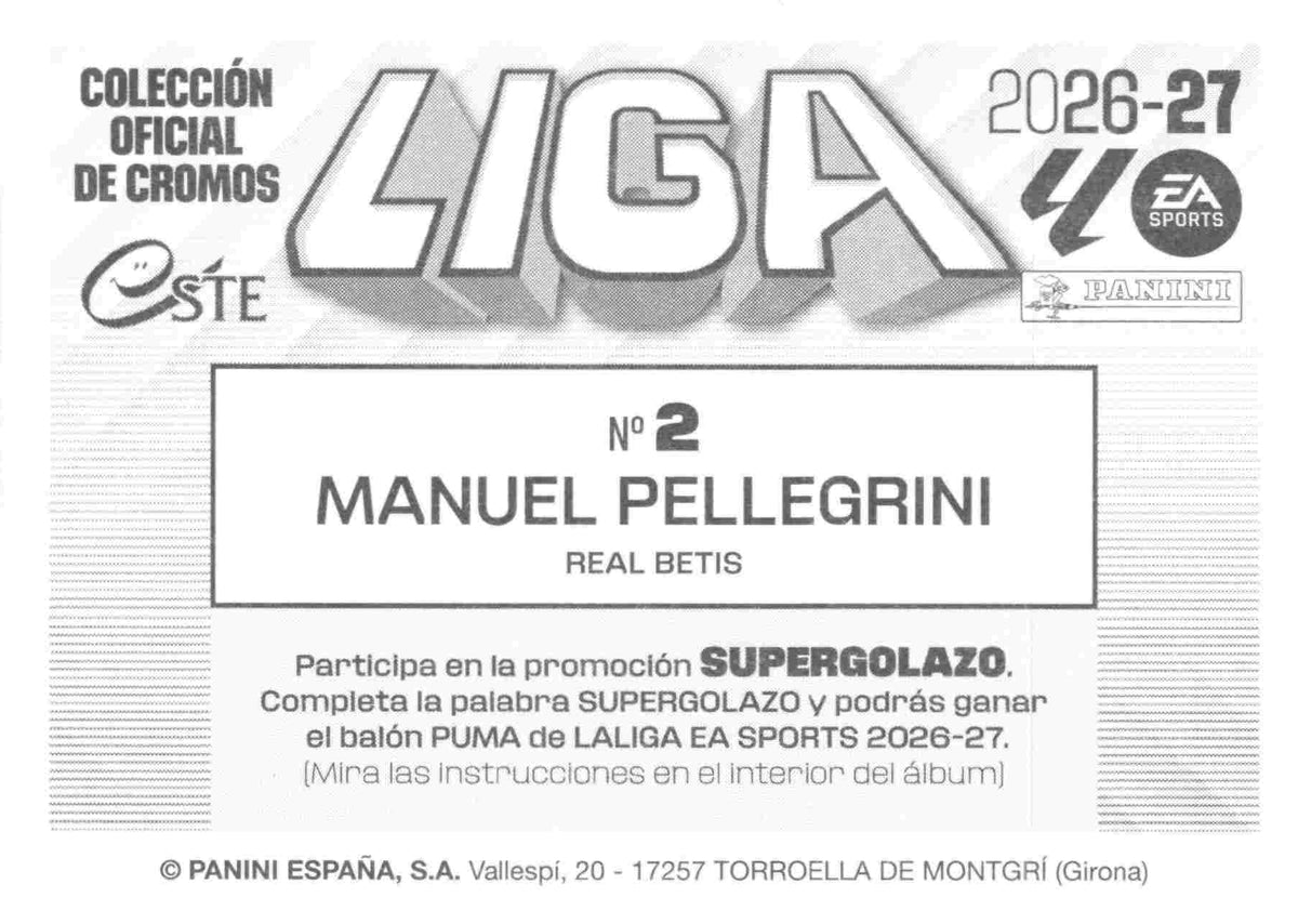 Panini | Liga Este | 2026-2027 | Real Betis | Basico | #02 | Manuel Pellegrini