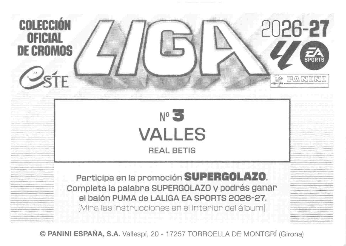 Panini | Liga Este | 2026-2027 | Real Betis | Basico | #03 | Valles
