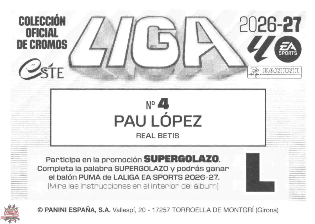 Panini | Liga Este | 2026-2027 | Real Betis | Basico | #04 | Pau López