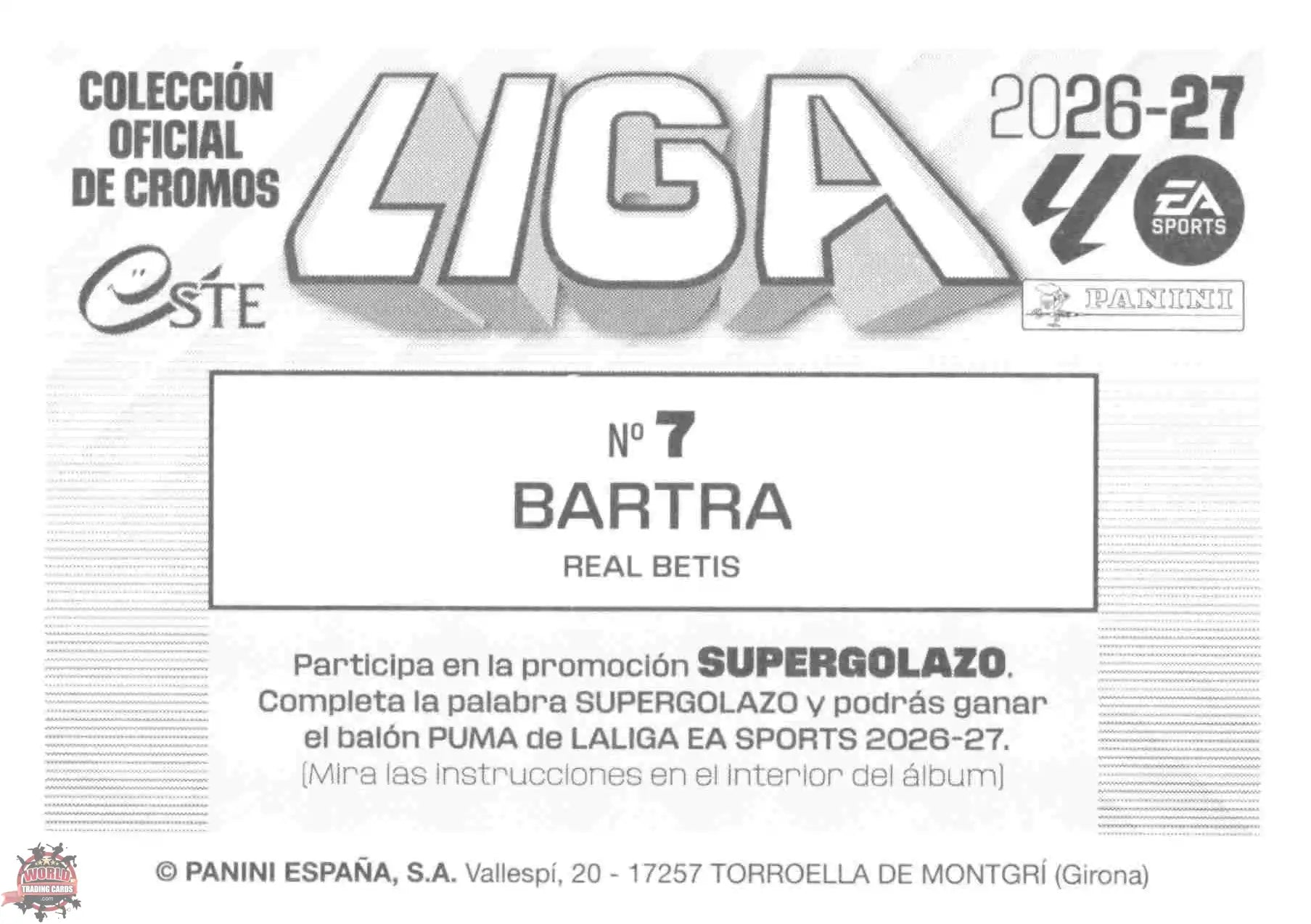 Panini | Liga Este | 2026-2027 | Real Betis | Basico | #07 | Bartra