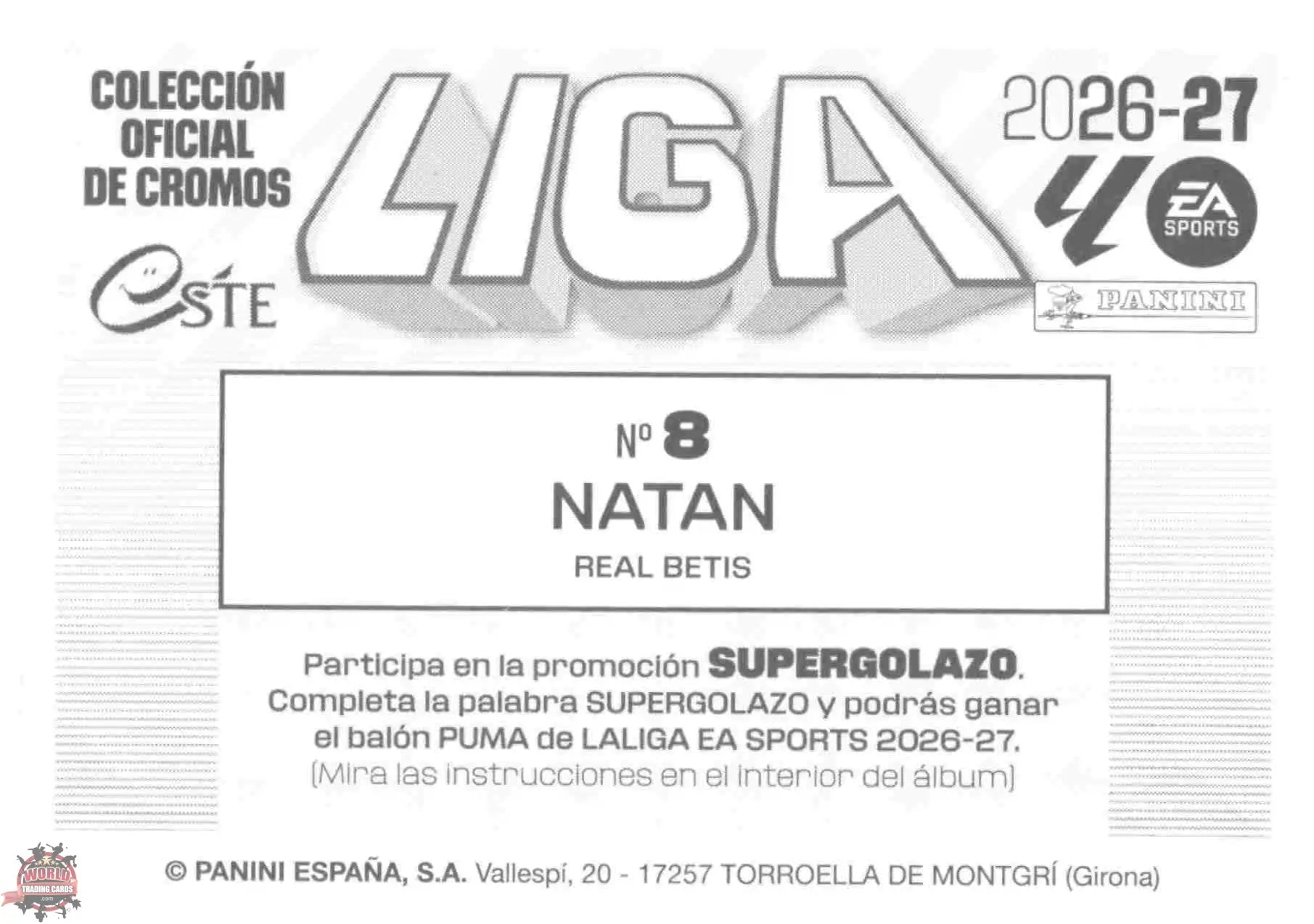 Panini | Liga Este | 2026-2027 | Real Betis | Basico | #08 | Natan