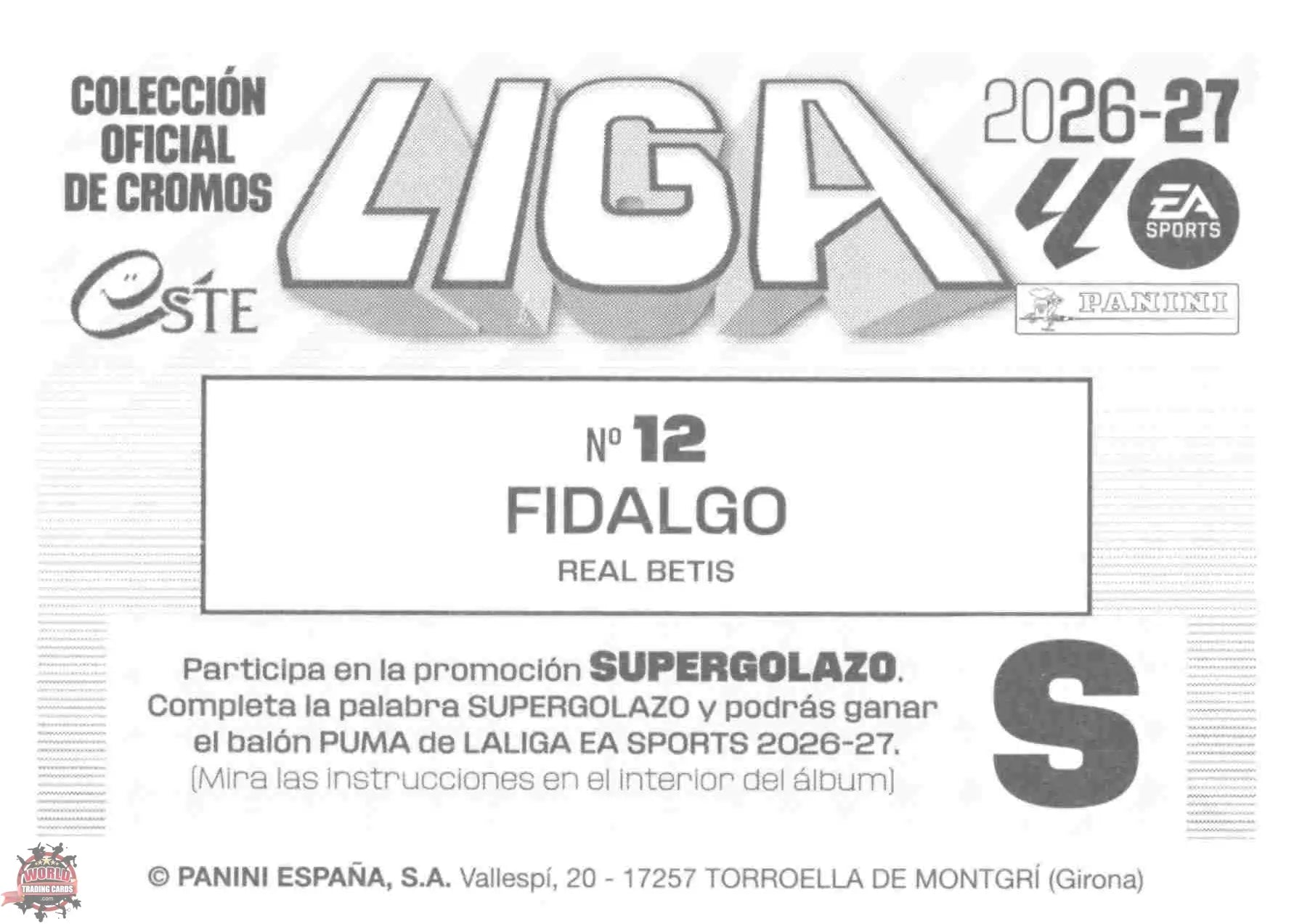 Panini | Liga Este | 2026-2027 | Real Betis | Basico | #12 | Fidalgo