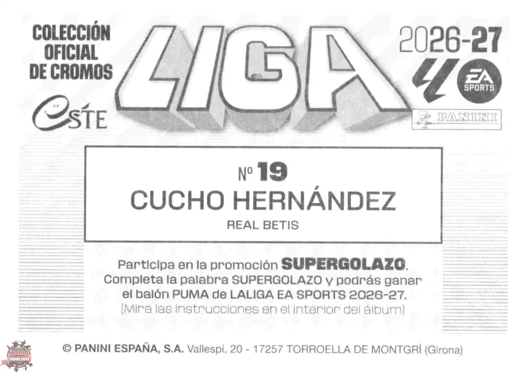 Panini | Liga Este | 2026-2027 | Real Betis | Basico | #19 | Cucho Hernández