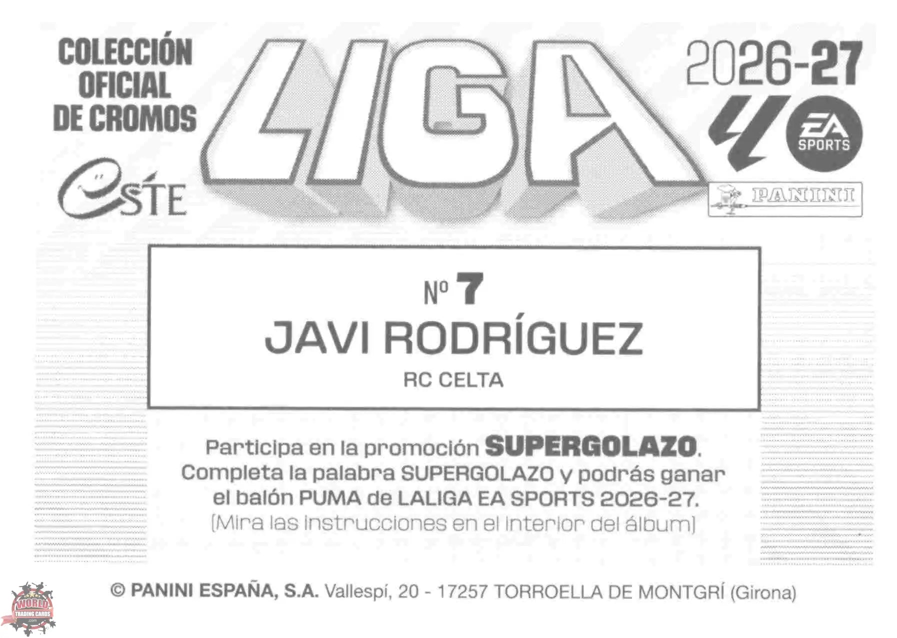 Panini | Liga Este | 2026-2027 | RC Celta de Vigo | Basico | #07 | Javi Rodríguez