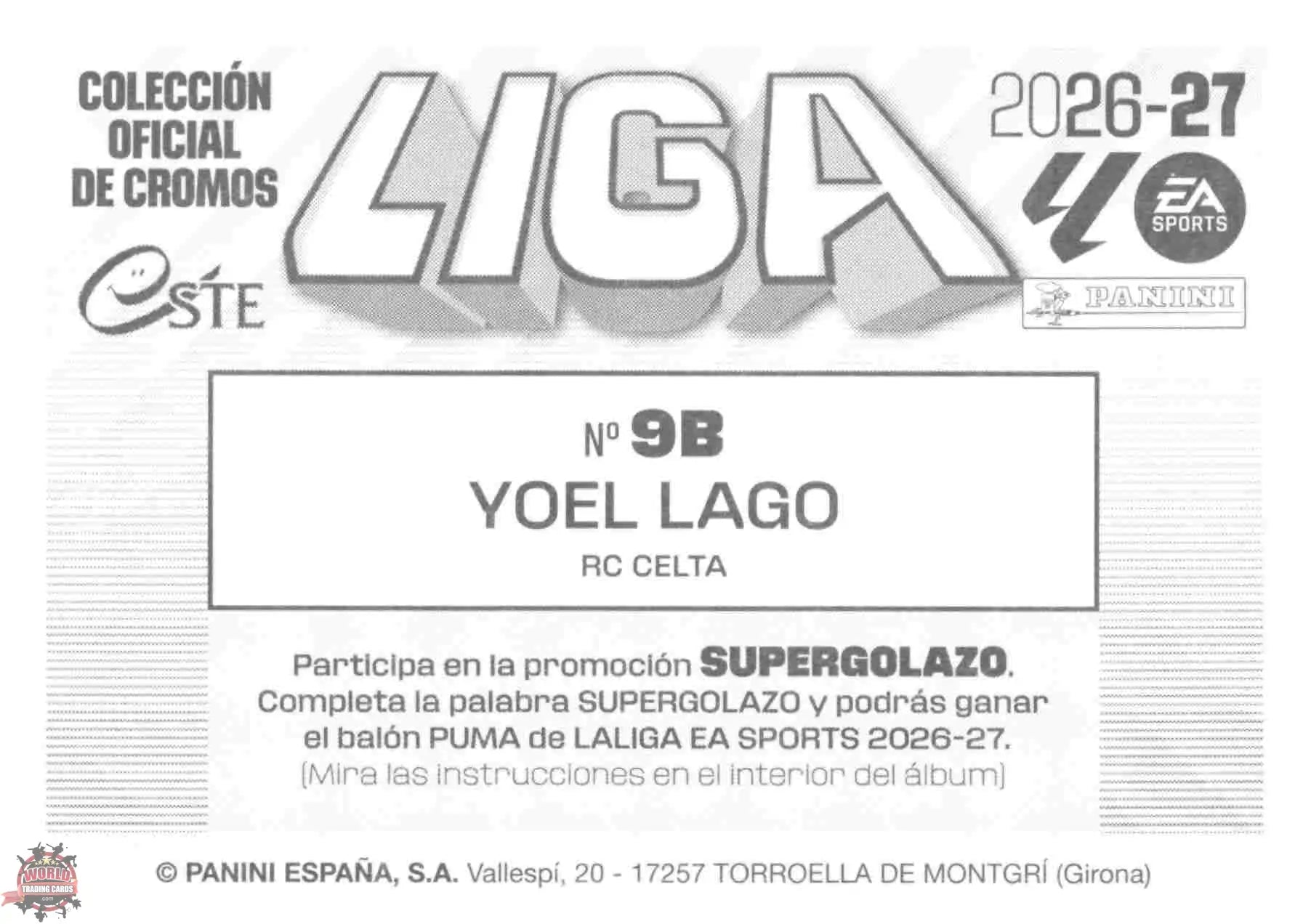 Panini | Liga Este | 2026-2027 | RC Celta de Vigo | Basico | #09B | Yoel Lago