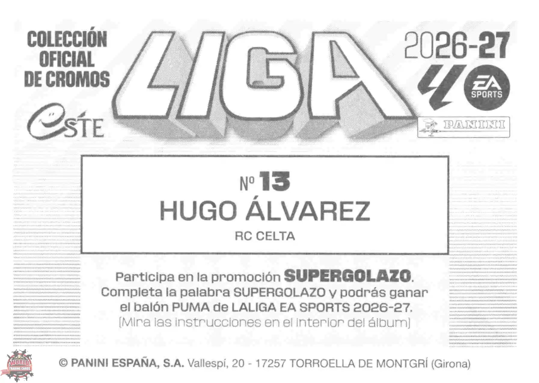 Panini | Liga Este | 2026-2027 | RC Celta de Vigo | Basico | #13 | Hugo Álvarez