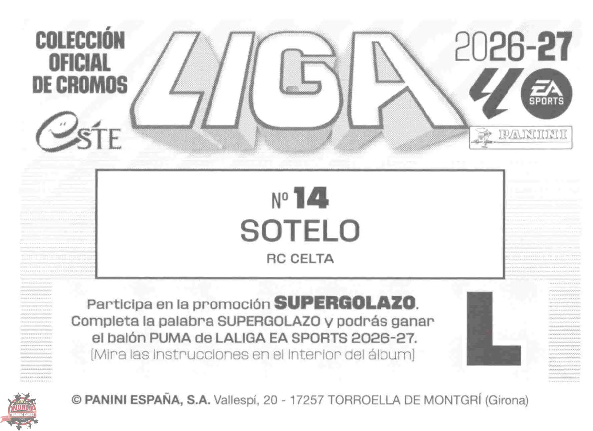 Panini | Liga Este | 2026-2027 | RC Celta de Vigo | Basico | #14 | Sotelo