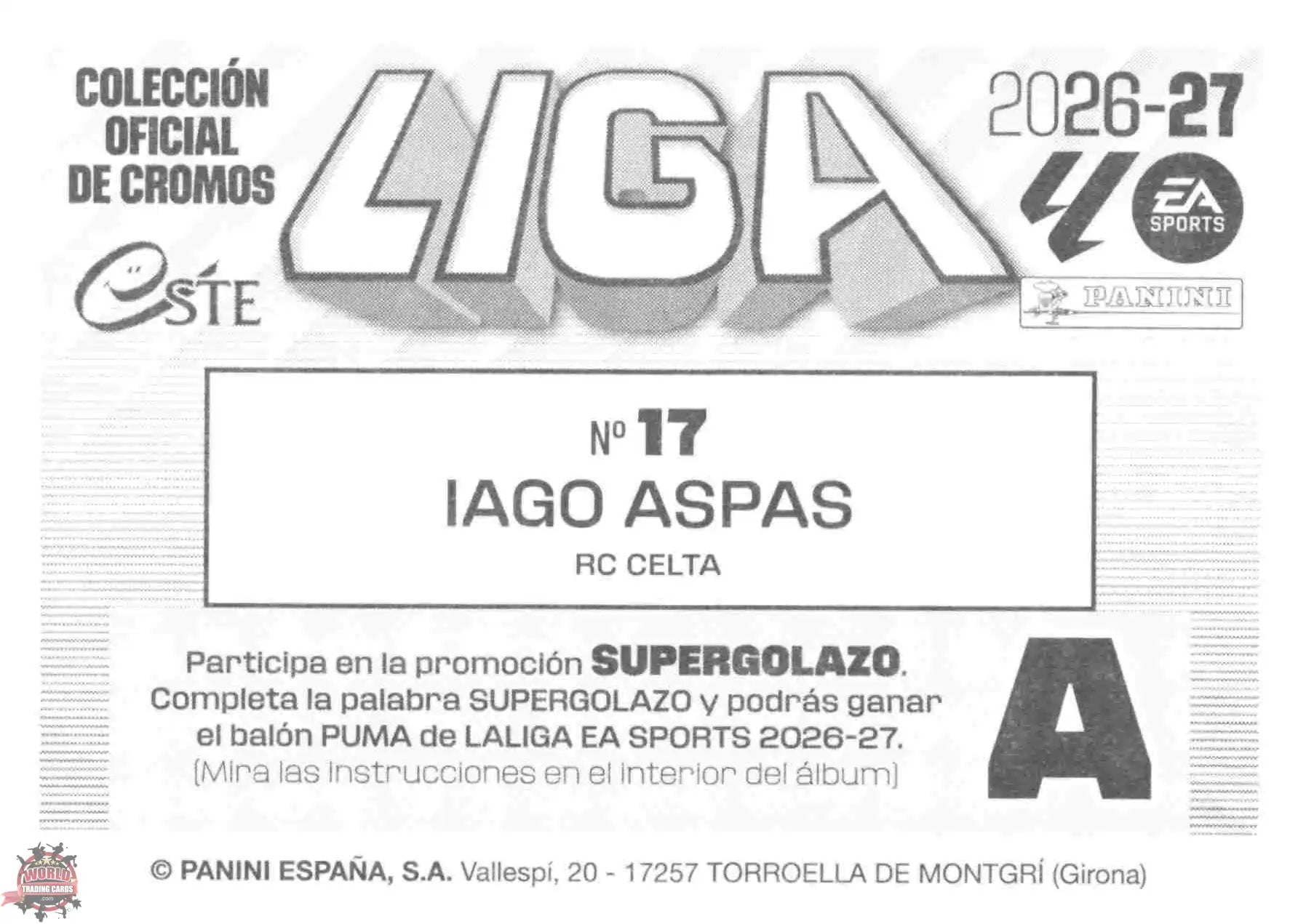 Panini | Liga Este | 2026-2027 | RC Celta de Vigo | Basico | #17 | Iago Aspas