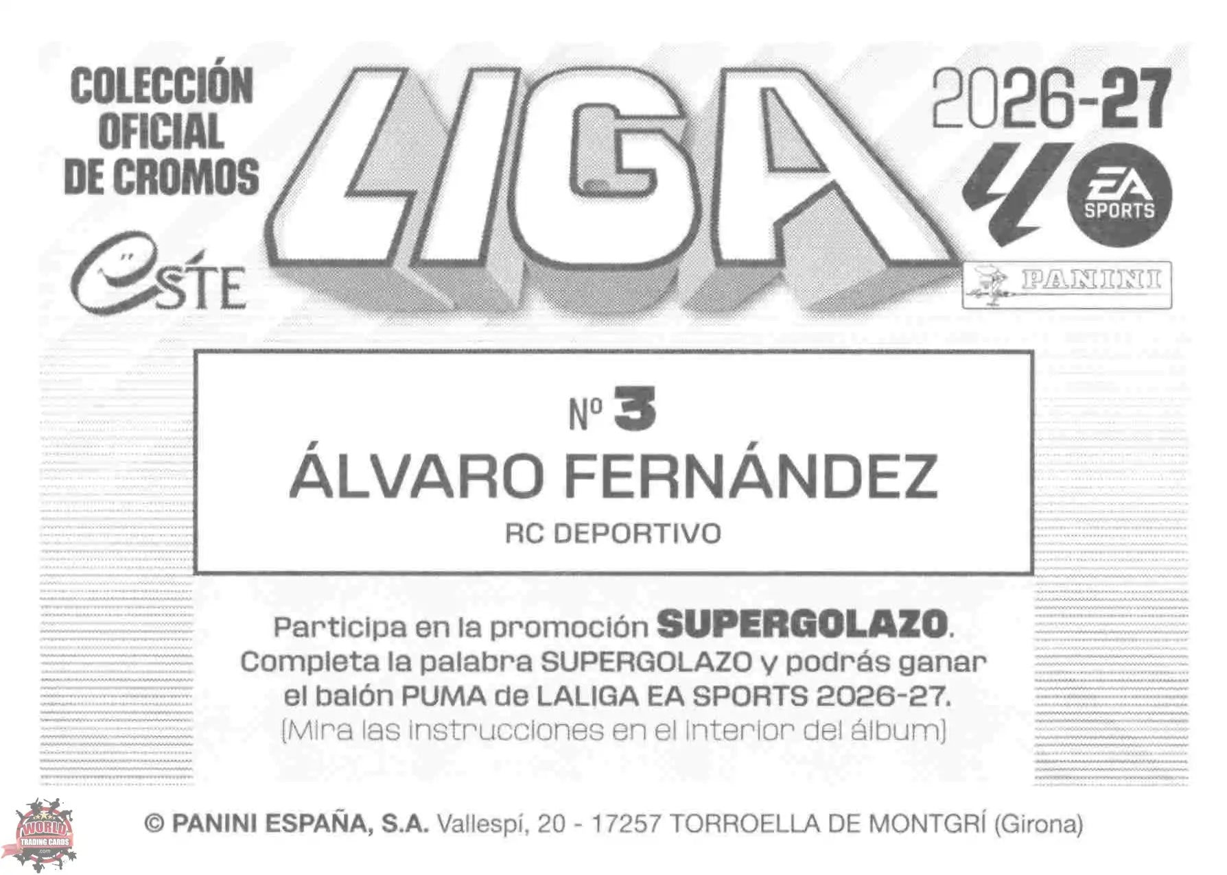 Panini | Liga Este | 2026-2027 | Deportivo La Coruña | Basico | #03 | Álvaro Fernández