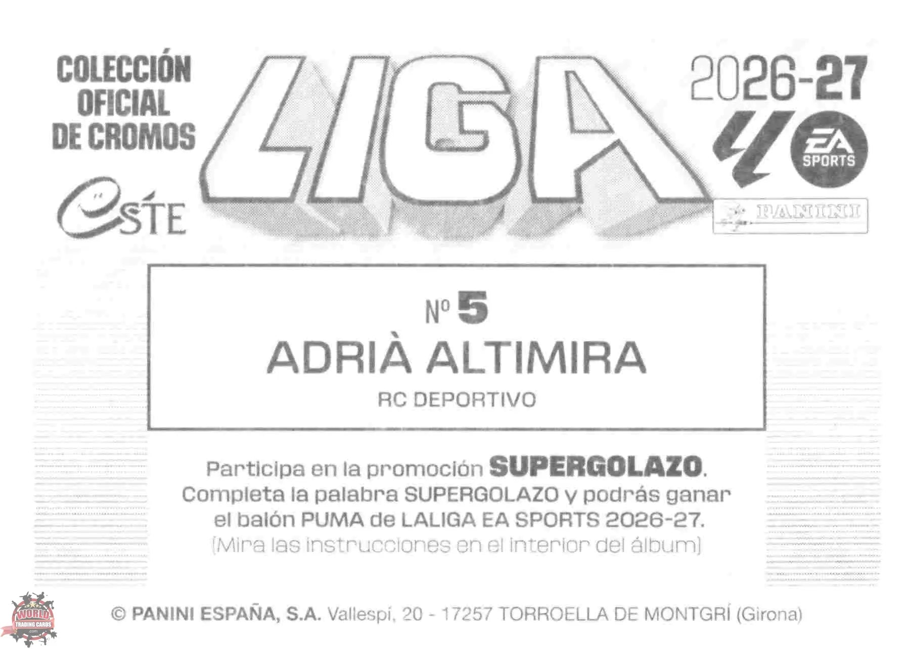 Panini | Liga Este | 2026-2027 | Deportivo La Coruña | Basico | #05 | Adrià Altimira
