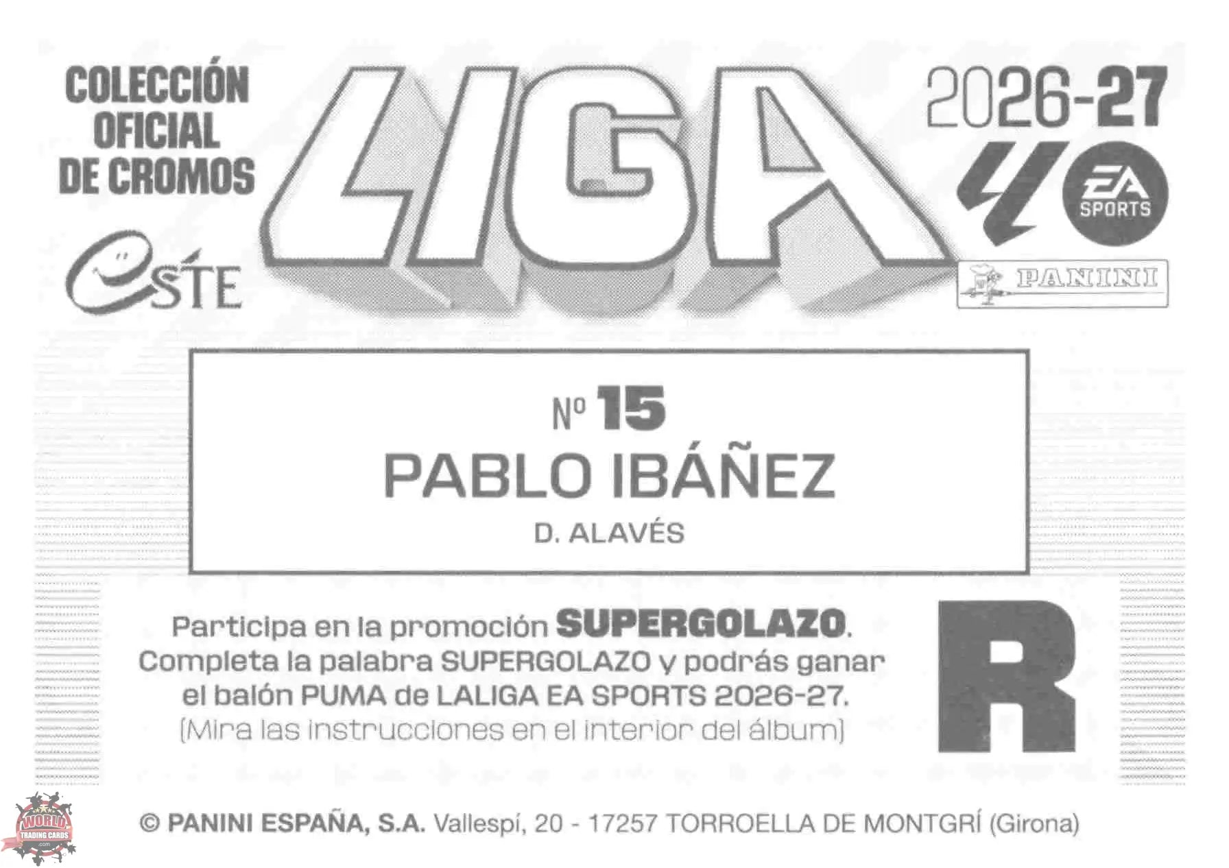 Panini | Liga Este | 2026-2027 | Deportivo Alavés | Basico | #15 | Pablo Ibáñez