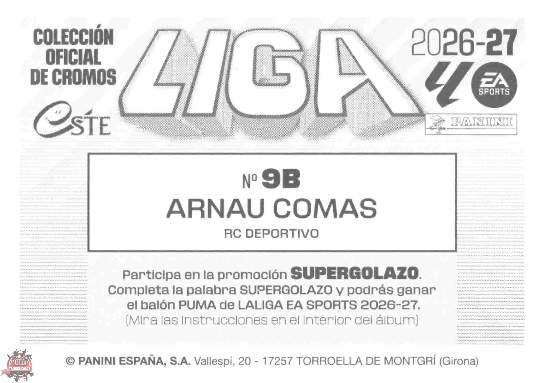 Panini | Liga Este | 2026-2027 | Deportivo La Coruña | Basico | #09B | Arnau Comas