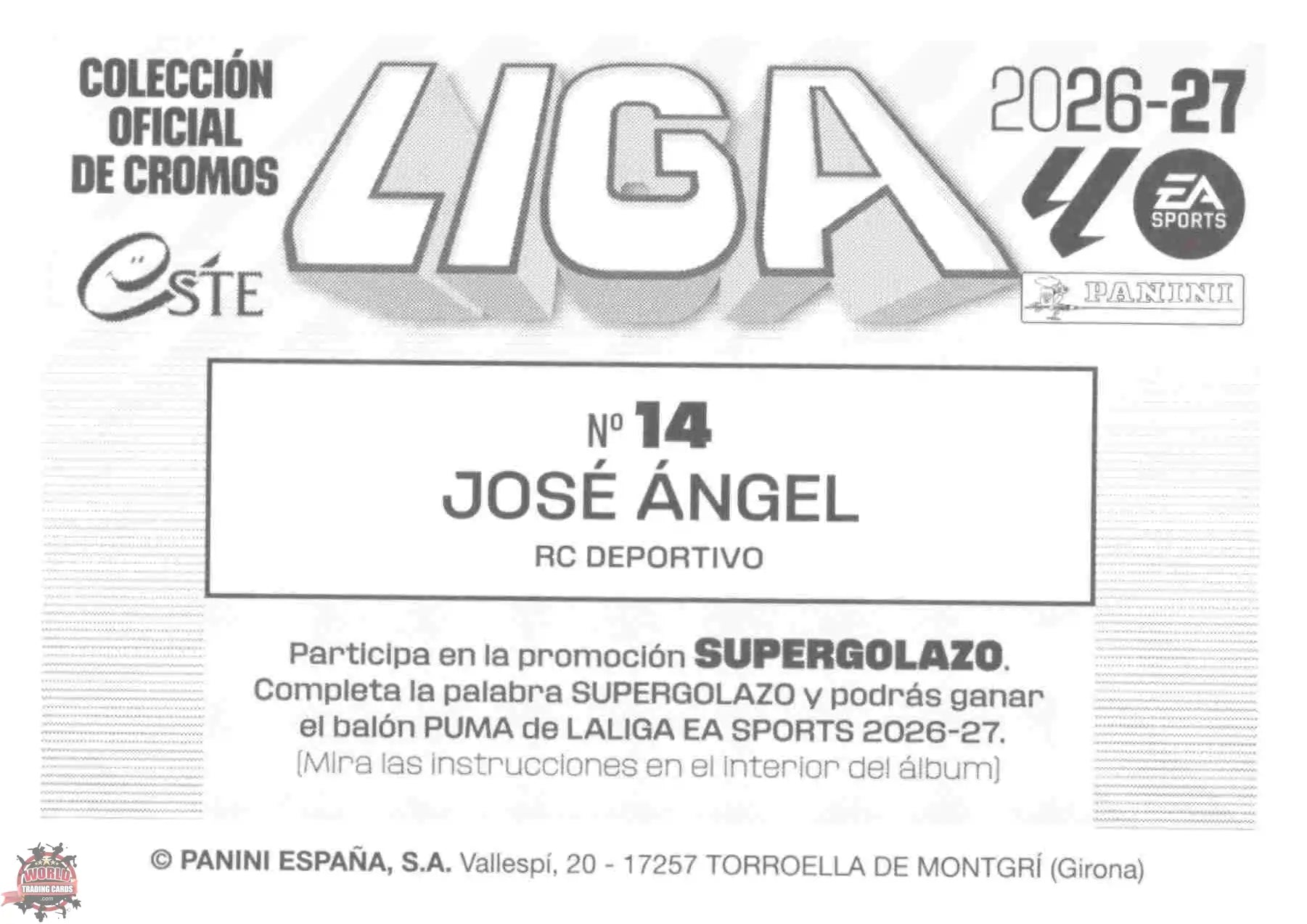Panini | Liga Este | 2026-2027 | Deportivo La Coruña | Basico | #14 | José Ángel