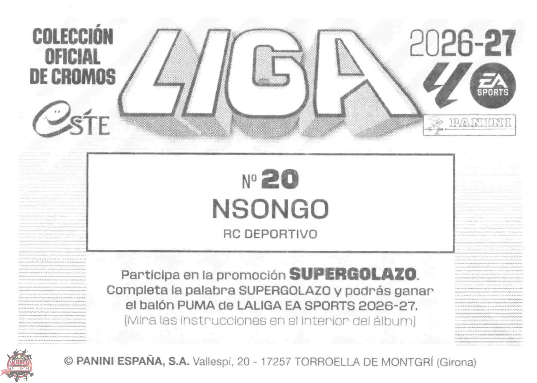 Panini | Liga Este | 2026-2027 | Deportivo La Coruña | Basico | #20 | Nsongo
