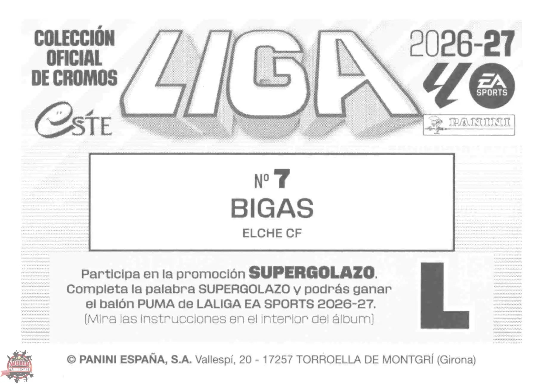 Panini | Liga Este | 2026-2027 | Elche CF | Basico | #07 | Bigas