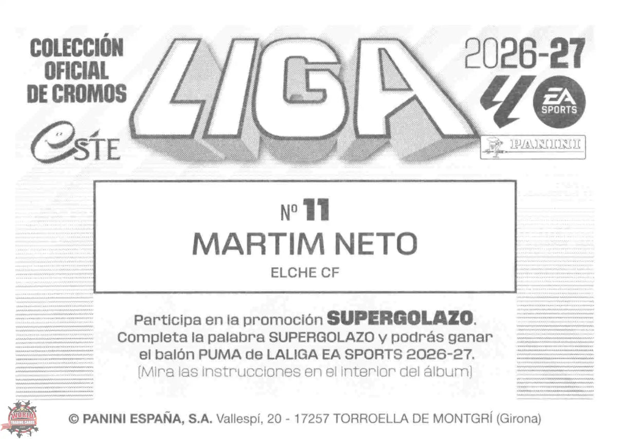 Panini | Liga Este | 2026-2027 | Elche CF | Basico | #11 | Martim Neto