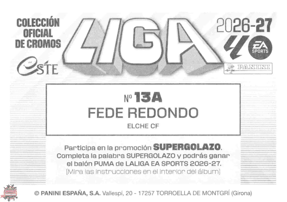 Panini | Liga Este | 2026-2027 | Elche CF | Basico | #13A | Fede Redondo