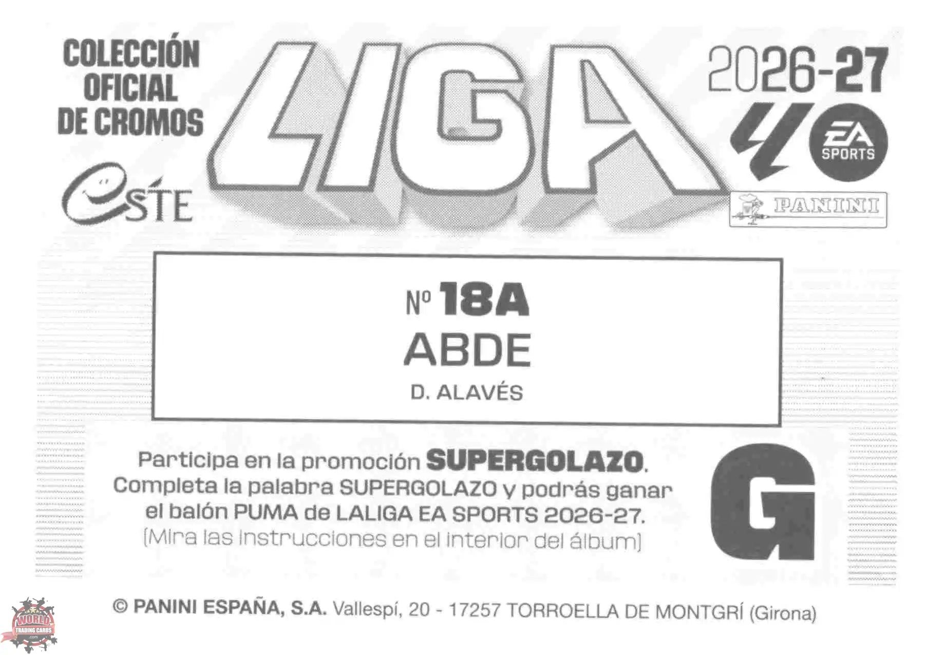 Panini | Liga Este | 2026-2027 | Deportivo Alavés | Basico | #18A | Abde