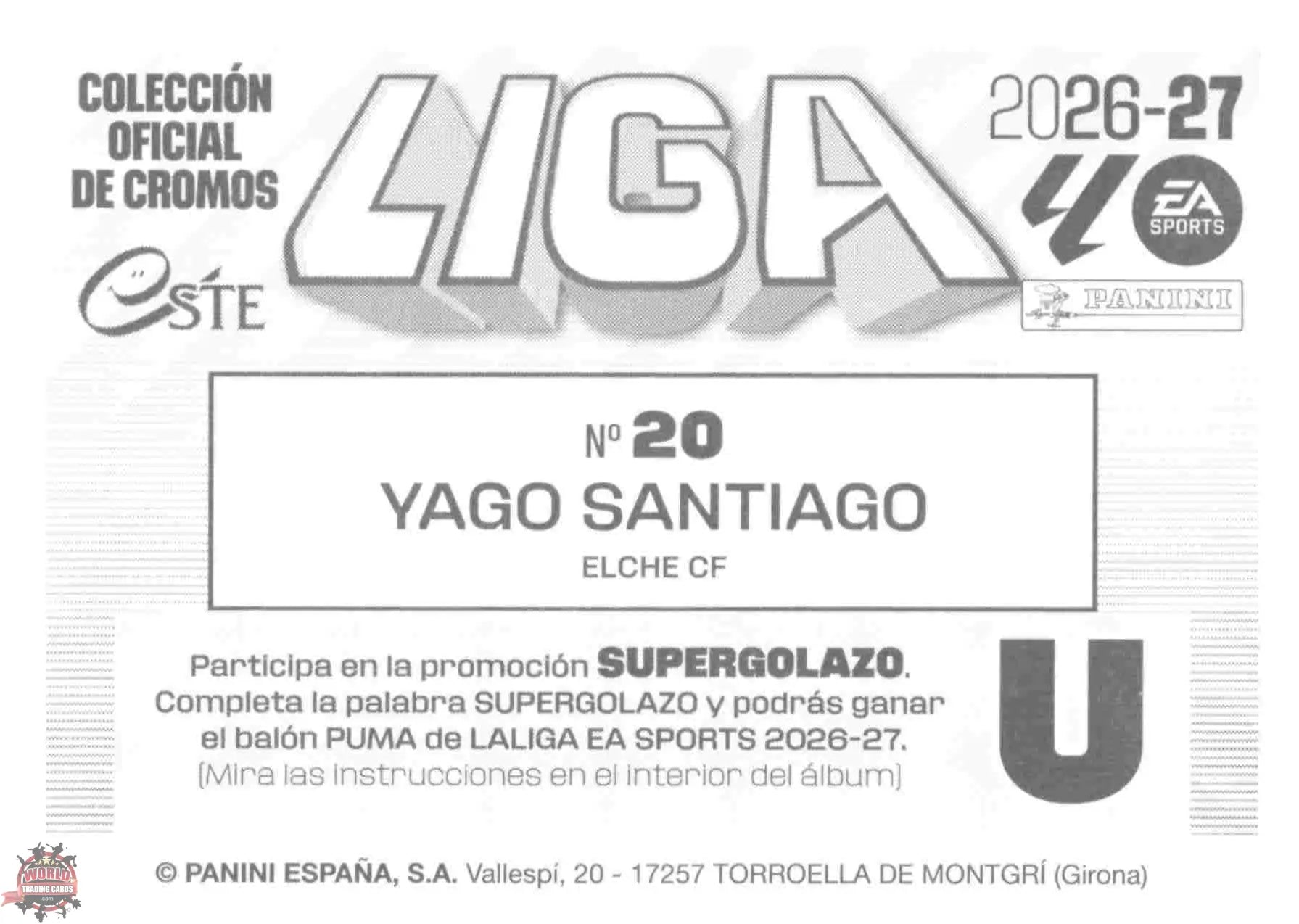 Panini | Liga Este | 2026-2027 | Elche CF | Basico | #20 | Yago Santiago