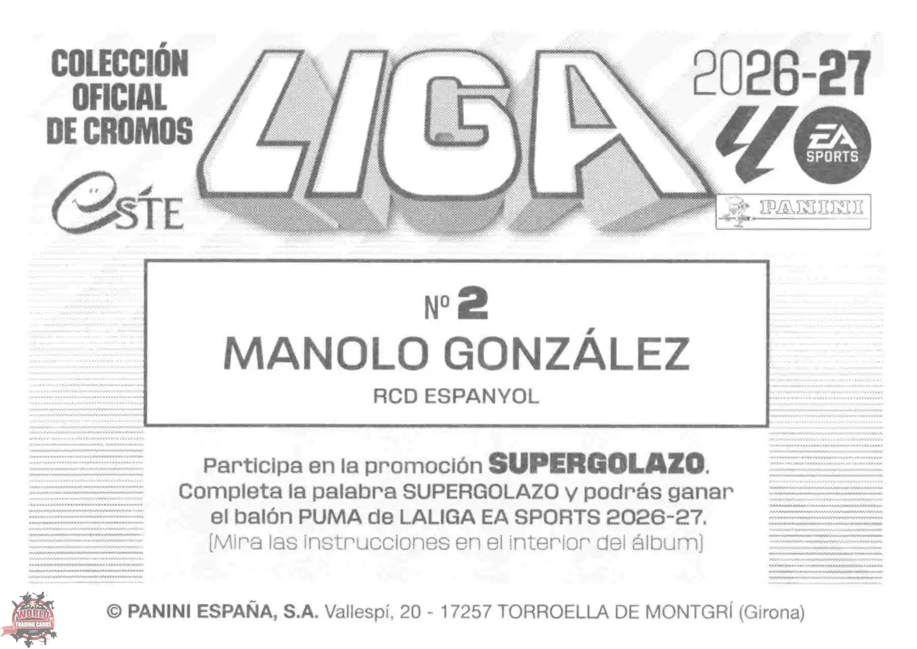Panini | Liga Este | 2026-2027 | RCD Espanyol | Basico | #02 | Manolo González