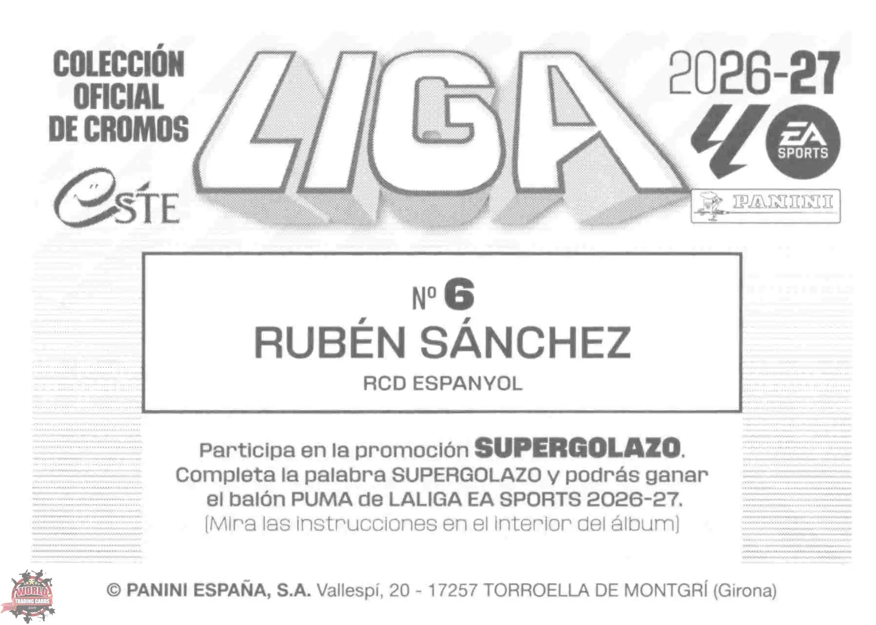 Panini | Liga Este | 2026-2027 | RCD Espanyol | Basico | #06 | Rubén Sánchez
