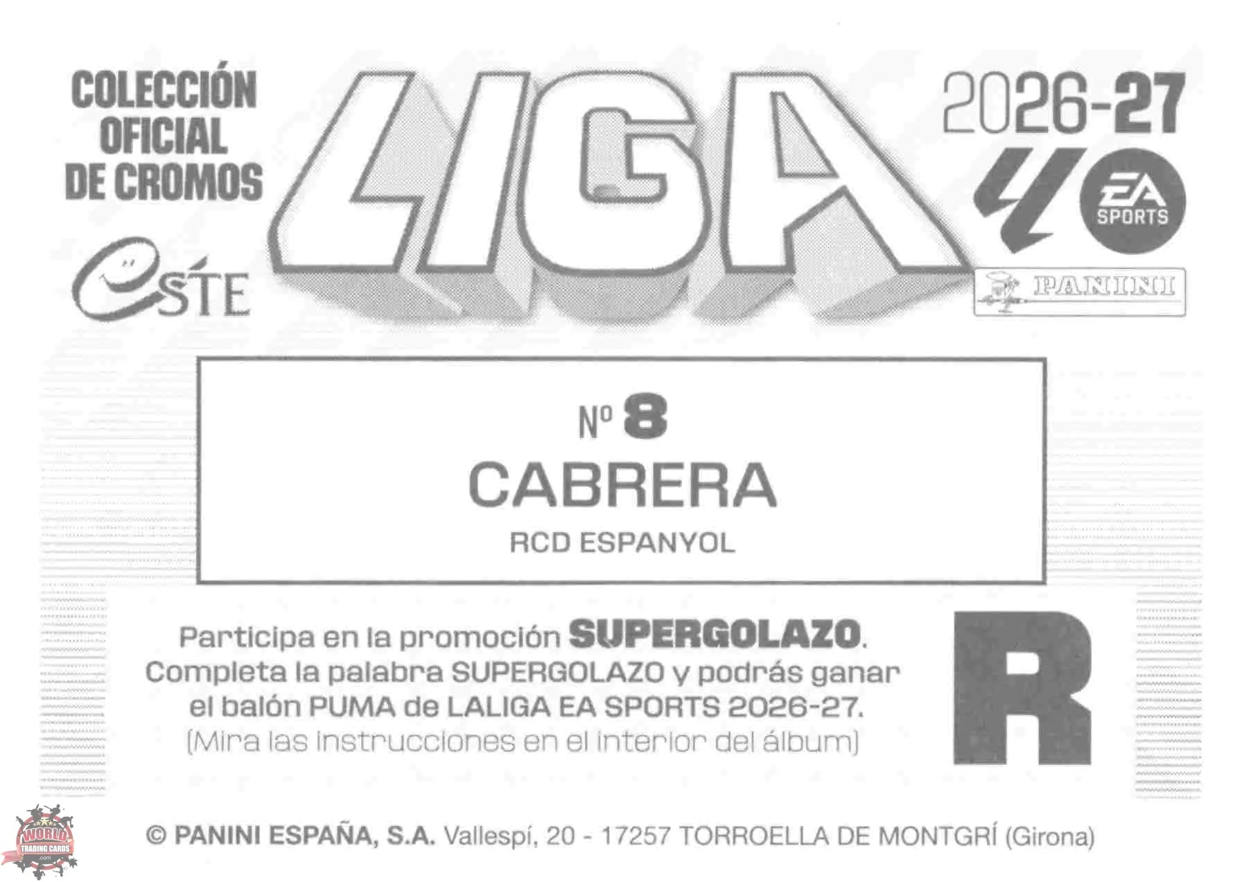 Panini | Liga Este | 2026-2027 | RCD Espanyol | Basico | #08 | Cabrera