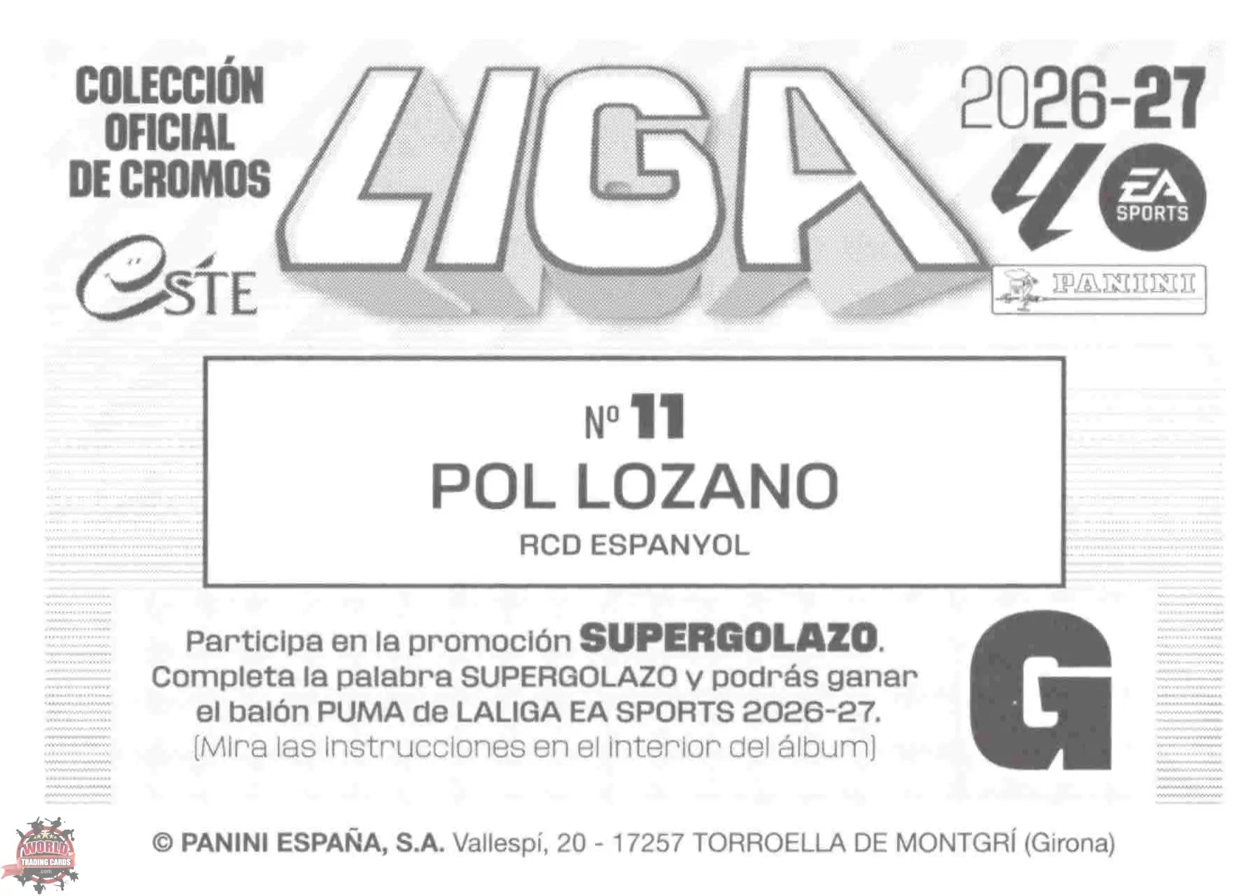 Panini | Liga Este | 2026-2027 | RCD Espanyol | Basico | #11 | Pol Lozano