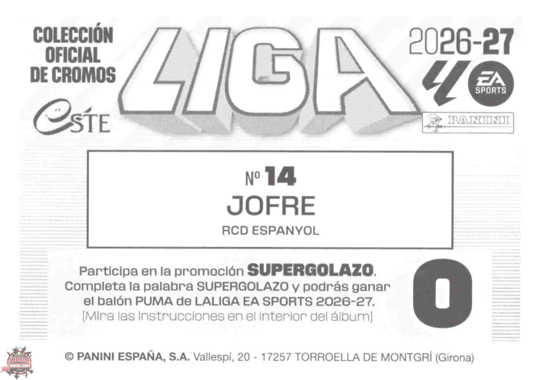Panini | Liga Este | 2026-2027 | RCD Espanyol | Basico | #14 | Jofre