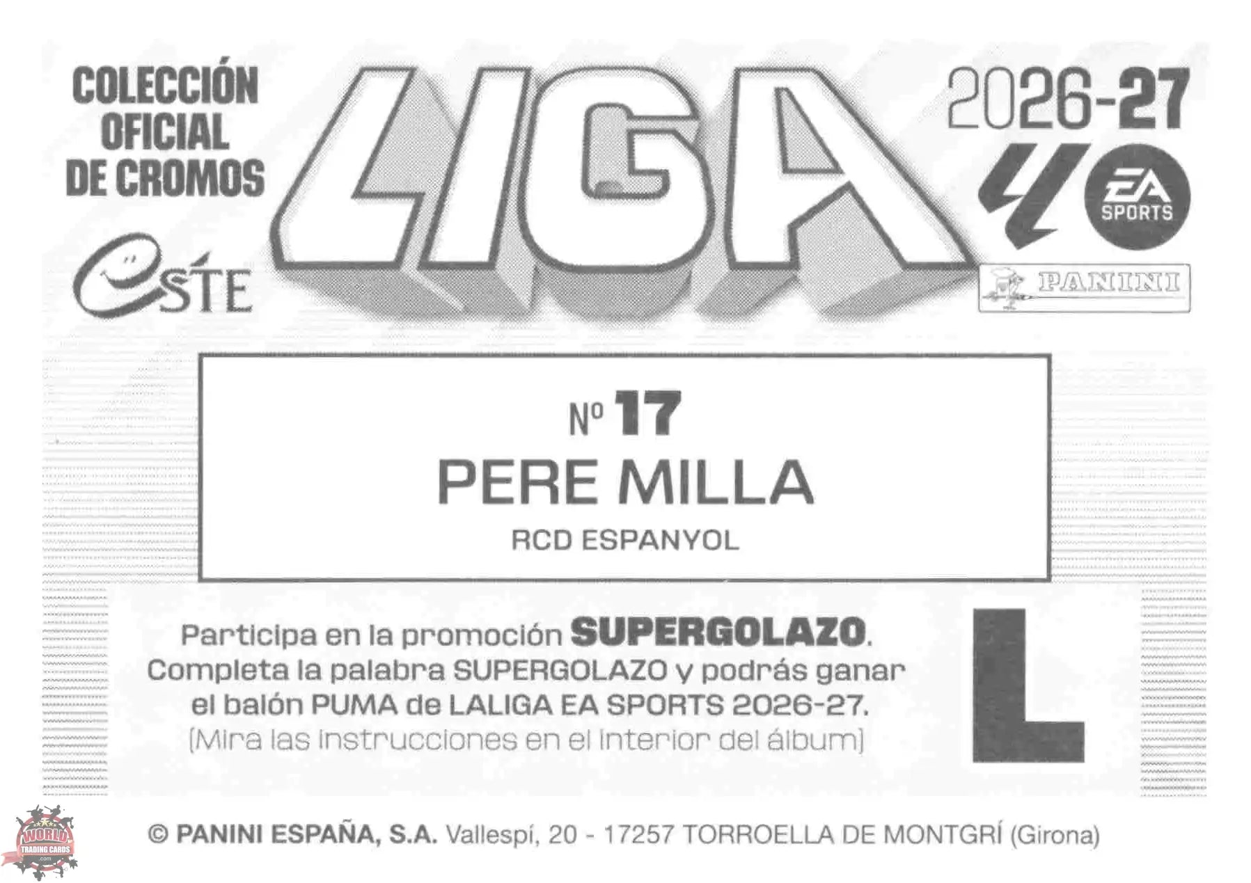 Panini | Liga Este | 2026-2027 | RCD Espanyol | Basico | #17 | Pere Milla