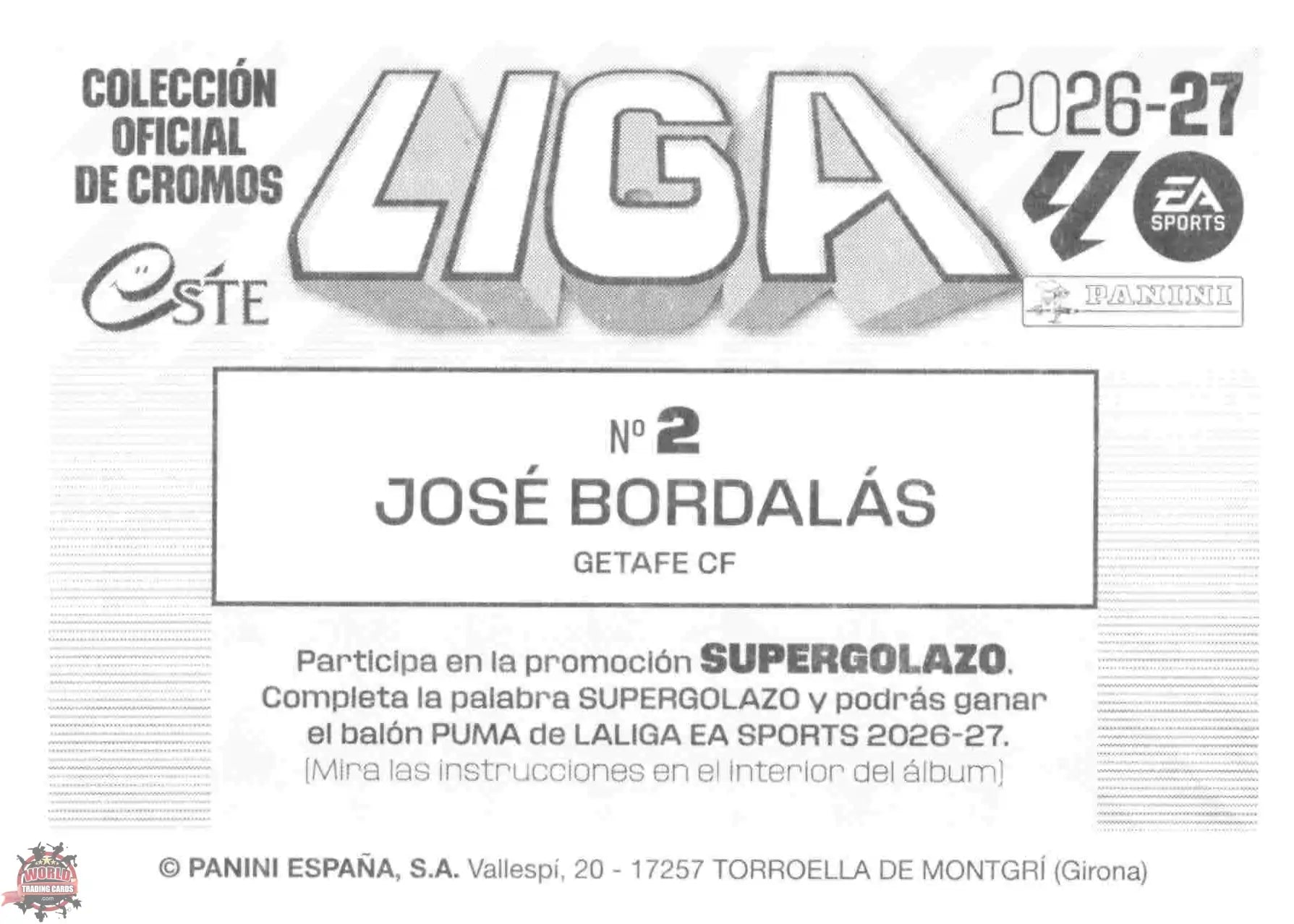 Panini | Liga Este | 2026-2027 | Getafe CF | Basico | #02 | Jose Bordalás