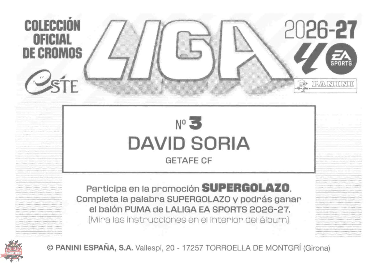 Panini | Liga Este | 2026-2027 | Getafe CF | Basico | #03 | David Soria