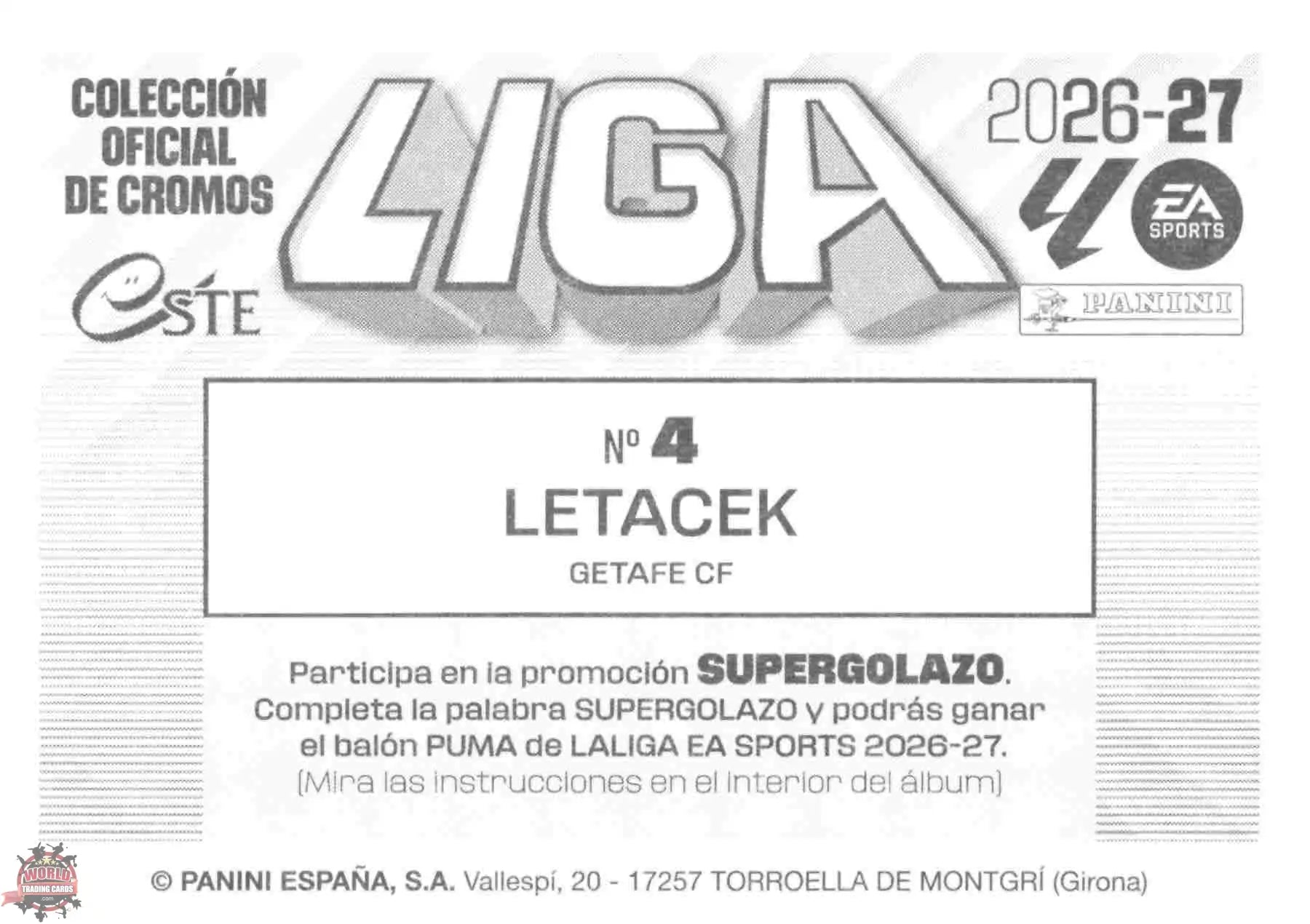 Panini | Liga Este | 2026-2027 | Getafe CF | Basico | #04 | Letacek