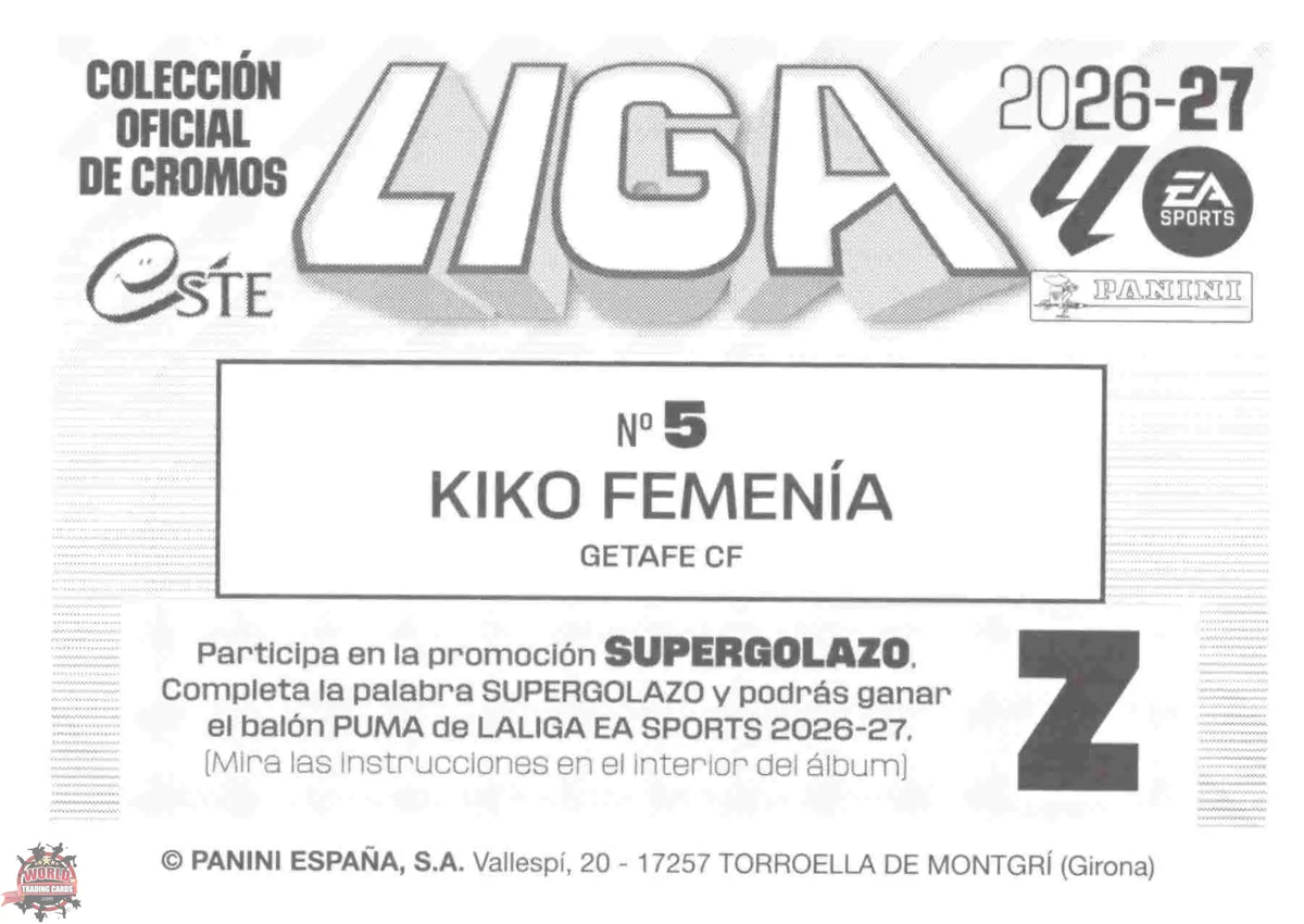 Panini | Liga Este | 2026-2027 | Getafe CF | Basico | #05 | Kiko Femenía